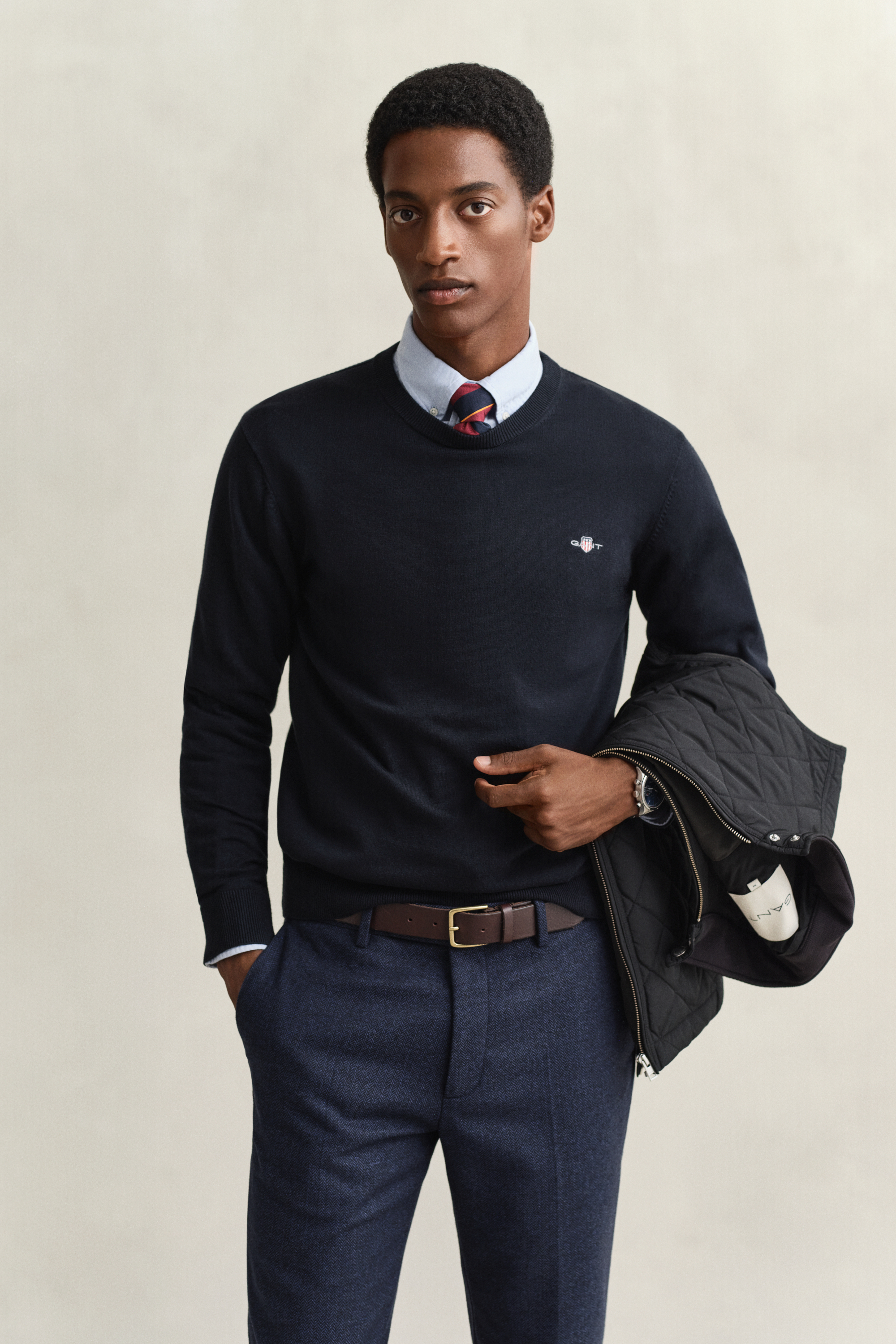Gant Men's Navy Cotton Crew Neck Sweater (Xxl) Evening Blue