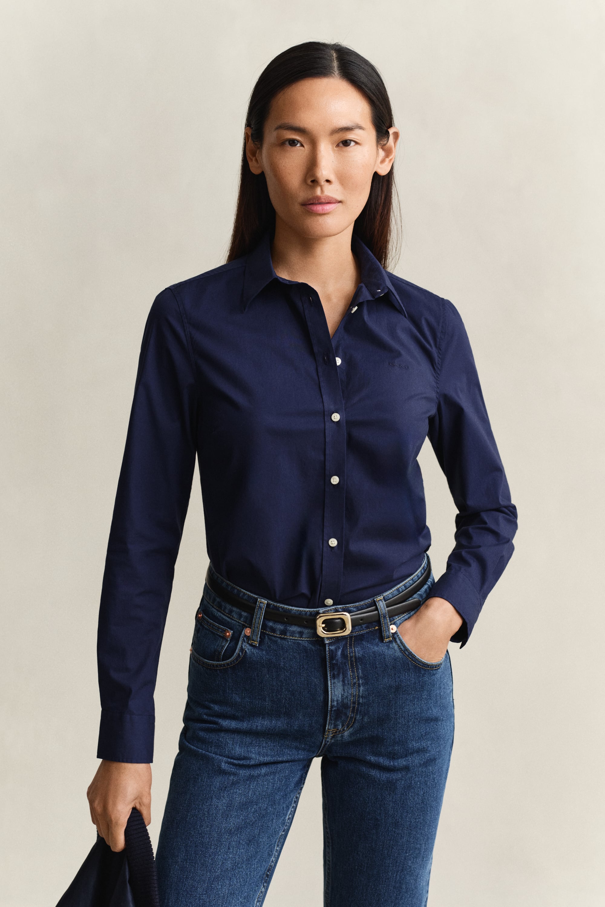Gant Women's Blue Slim Fit Poplin Shirt (34) Classic