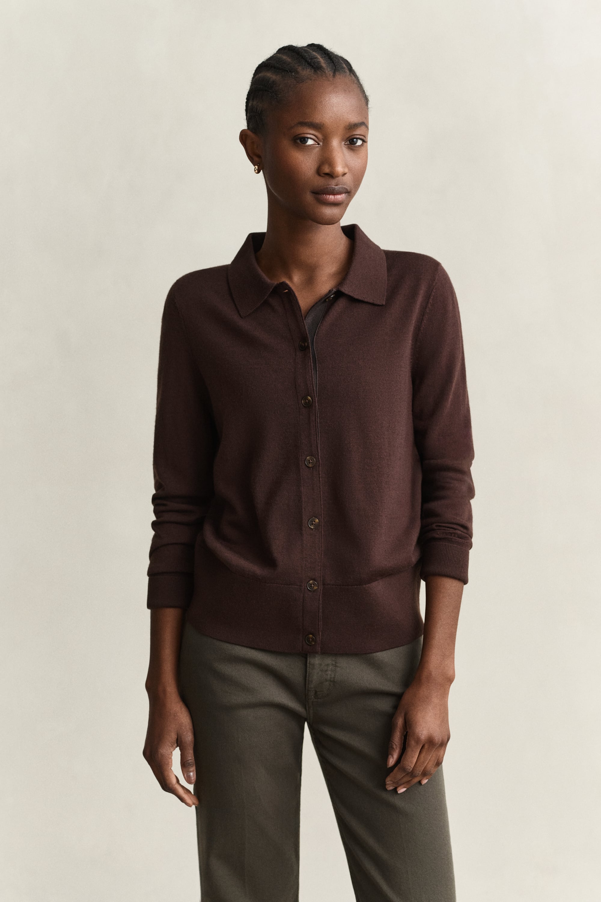 Gant Extra Fine Merino Wool Cardigan In Brown