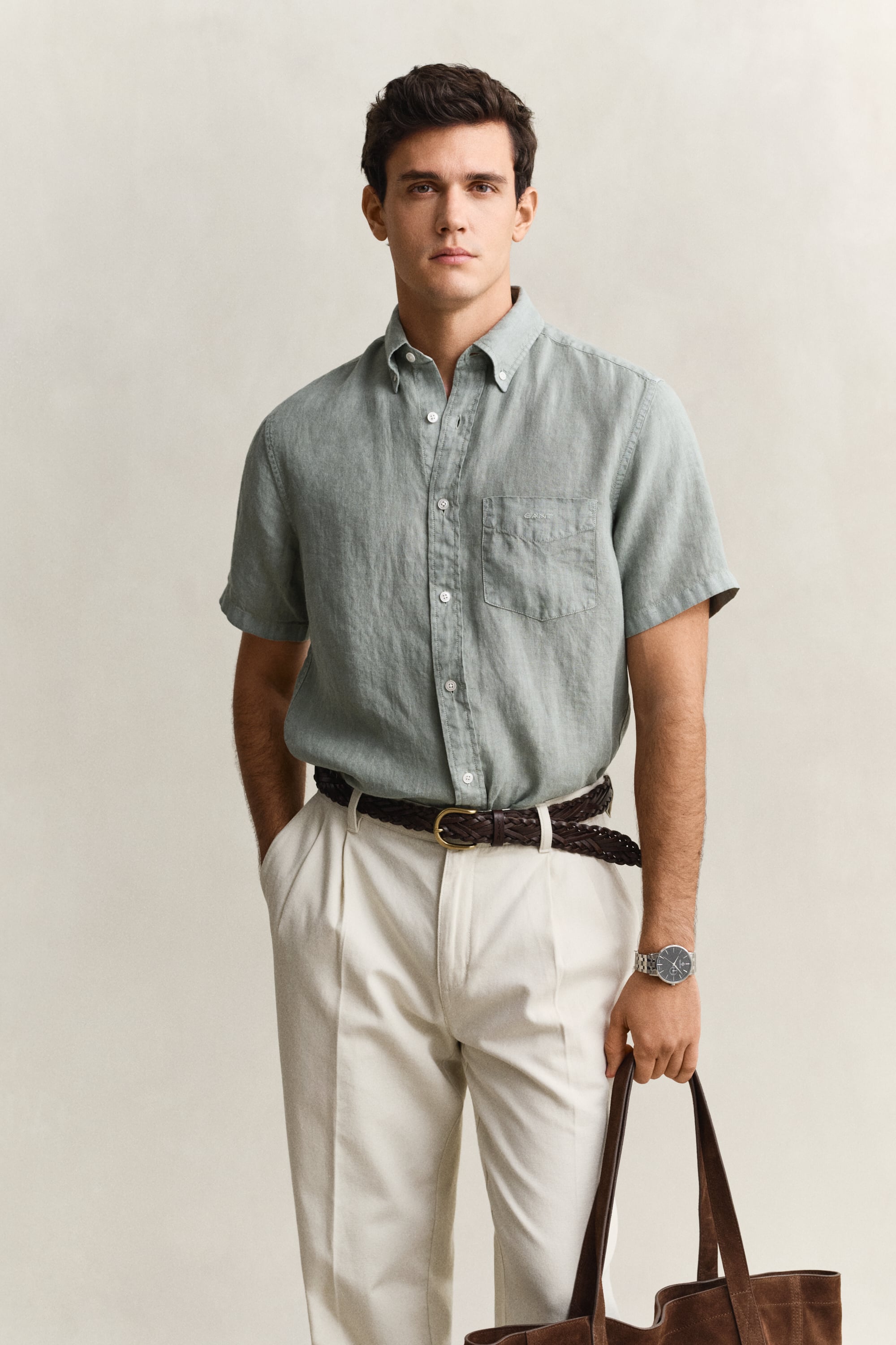 Gant Men's Ceramic Grey Short Sleeve Linen Shirt (4Xl)