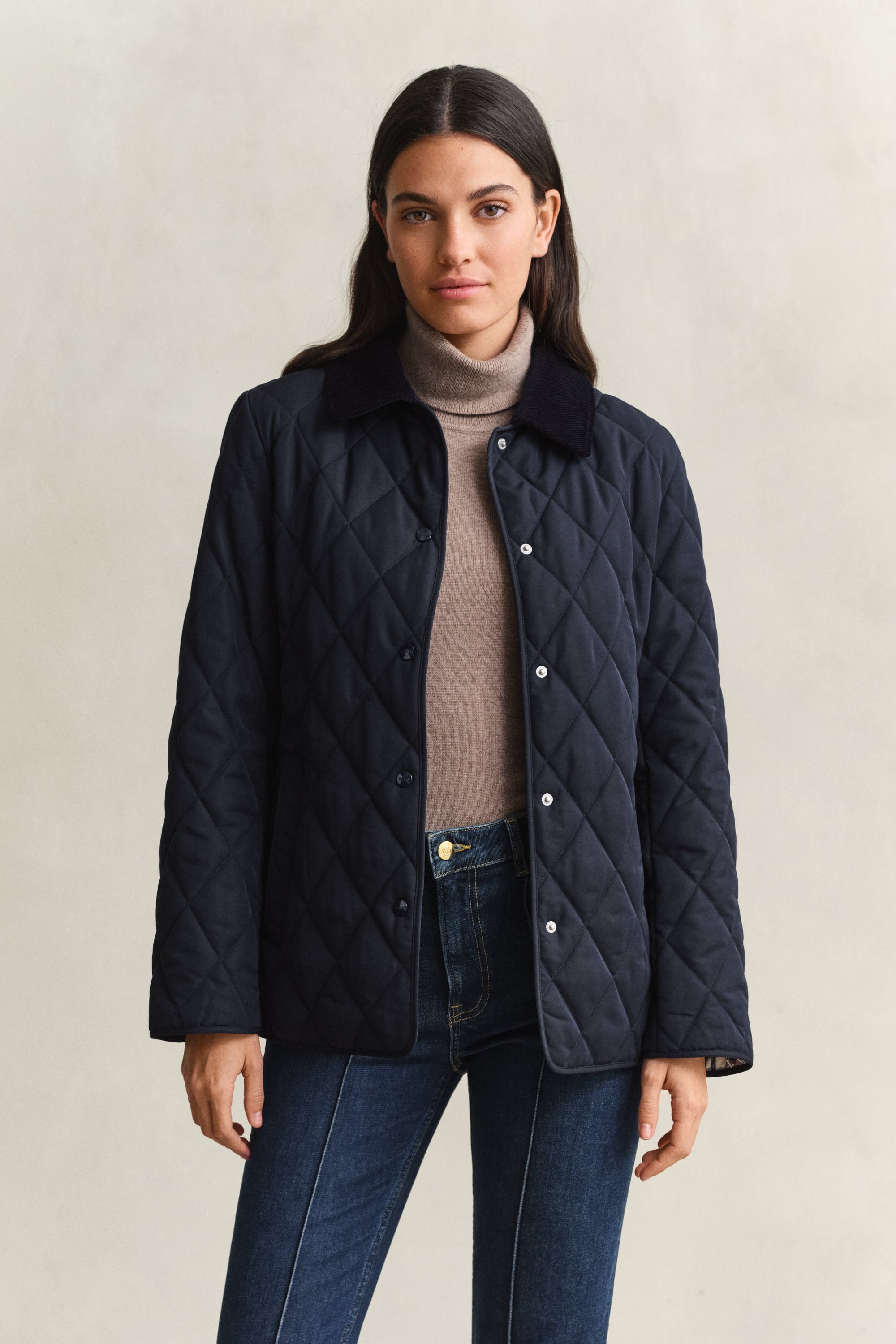 Gant Women's Navy Fitted Quilted Jacket (Xxl) Evening Blue