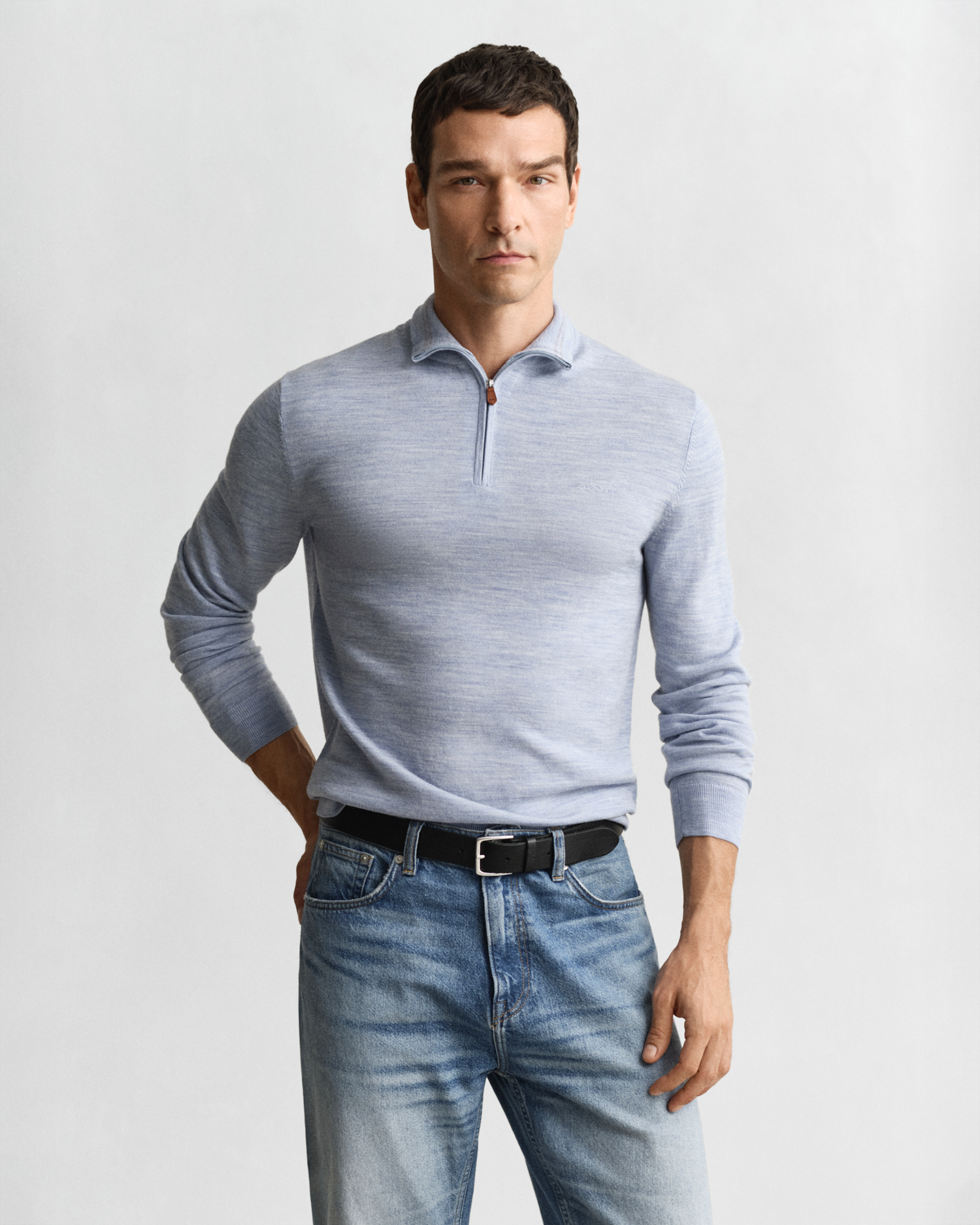 Gant Men's Light Blue Extra Fine Merino Wool Half-Zip Sweater (Xxxl) Melange