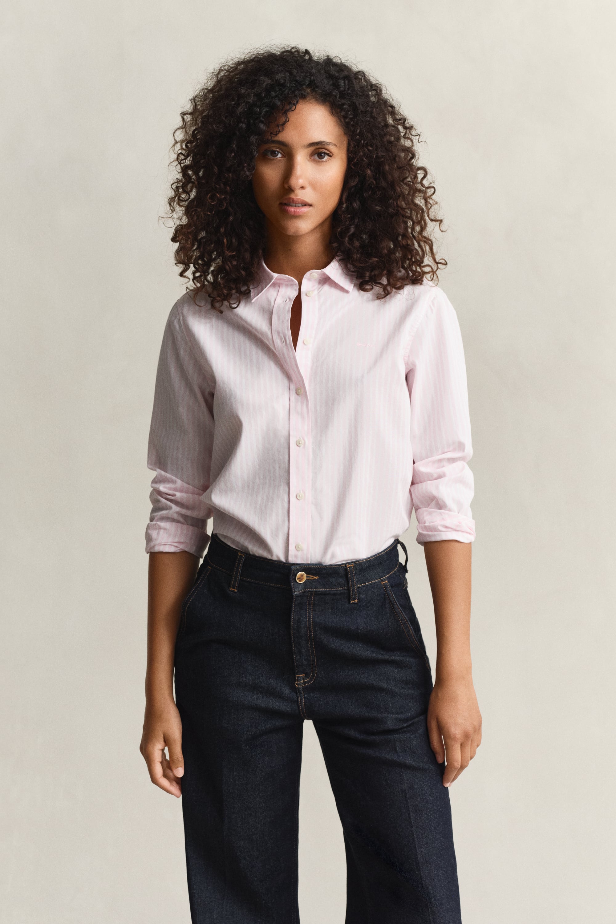 Gant Women's Pink Regular Fit Classic Striped Poplin Shirt (38) Light