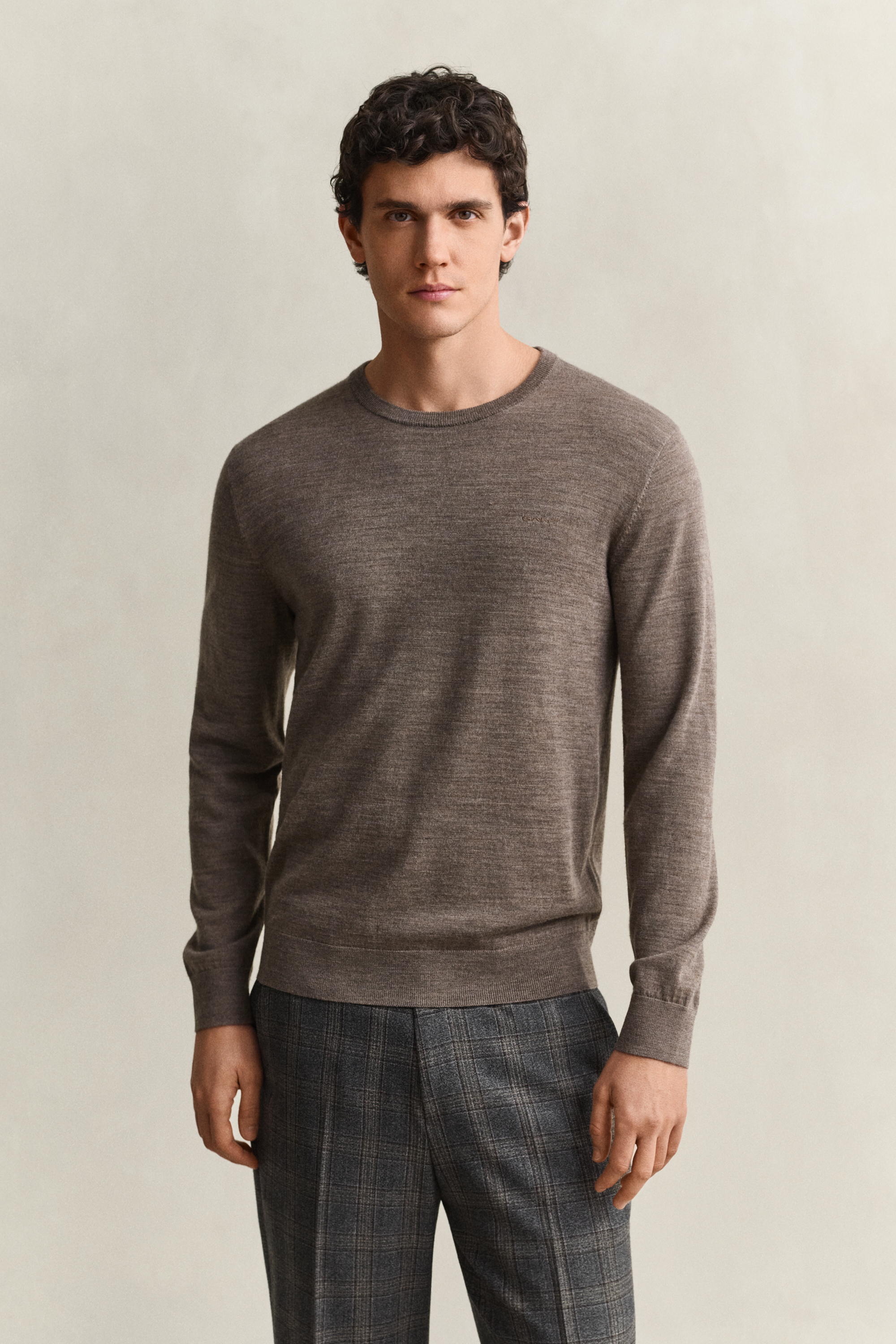 Gant Men's Dk Hazelnut Melange Merino Wool Crew Neck Sweater (Xxxl)