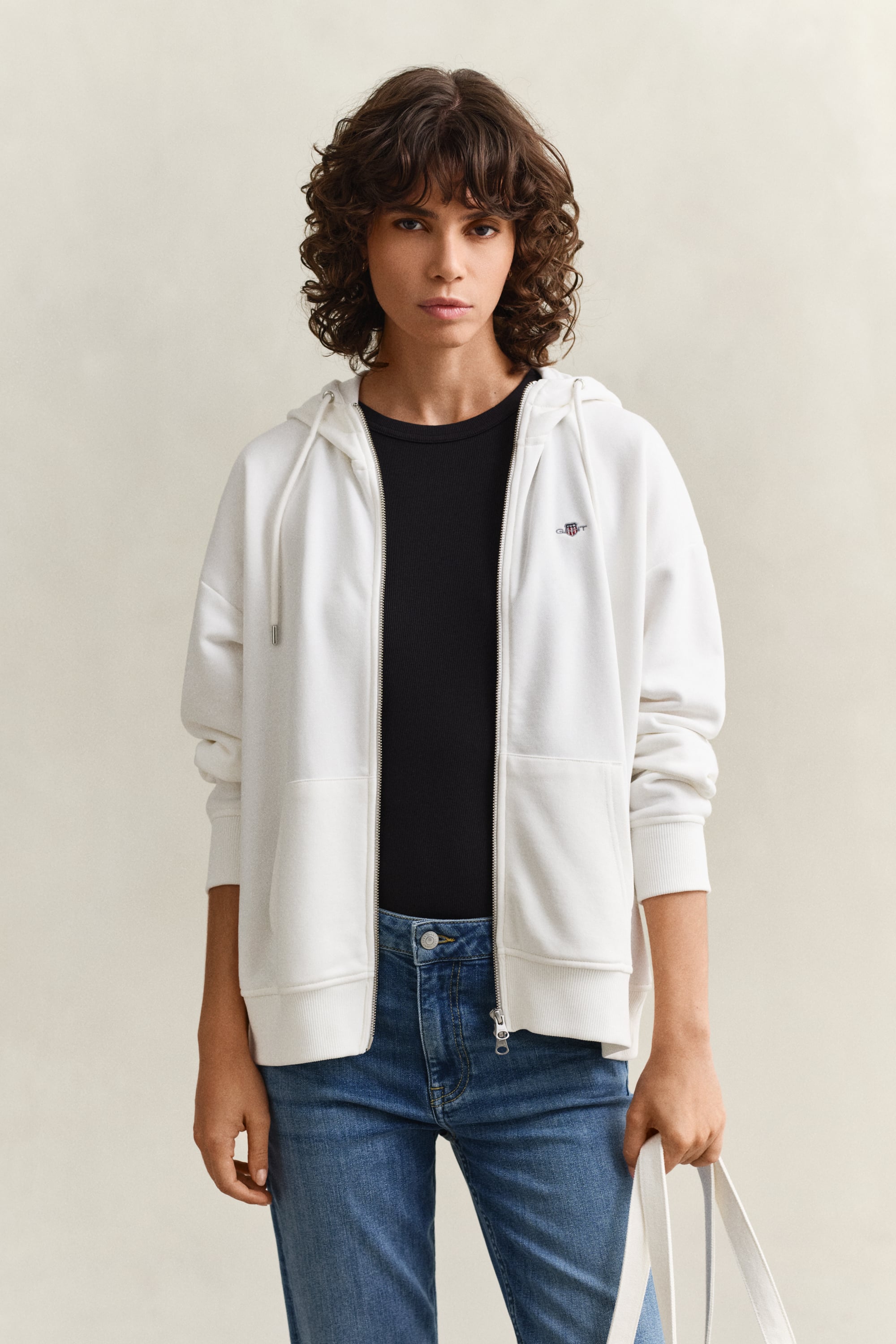Gant Women's Off White Shield Zip Hoodie (Xs) Eggshell