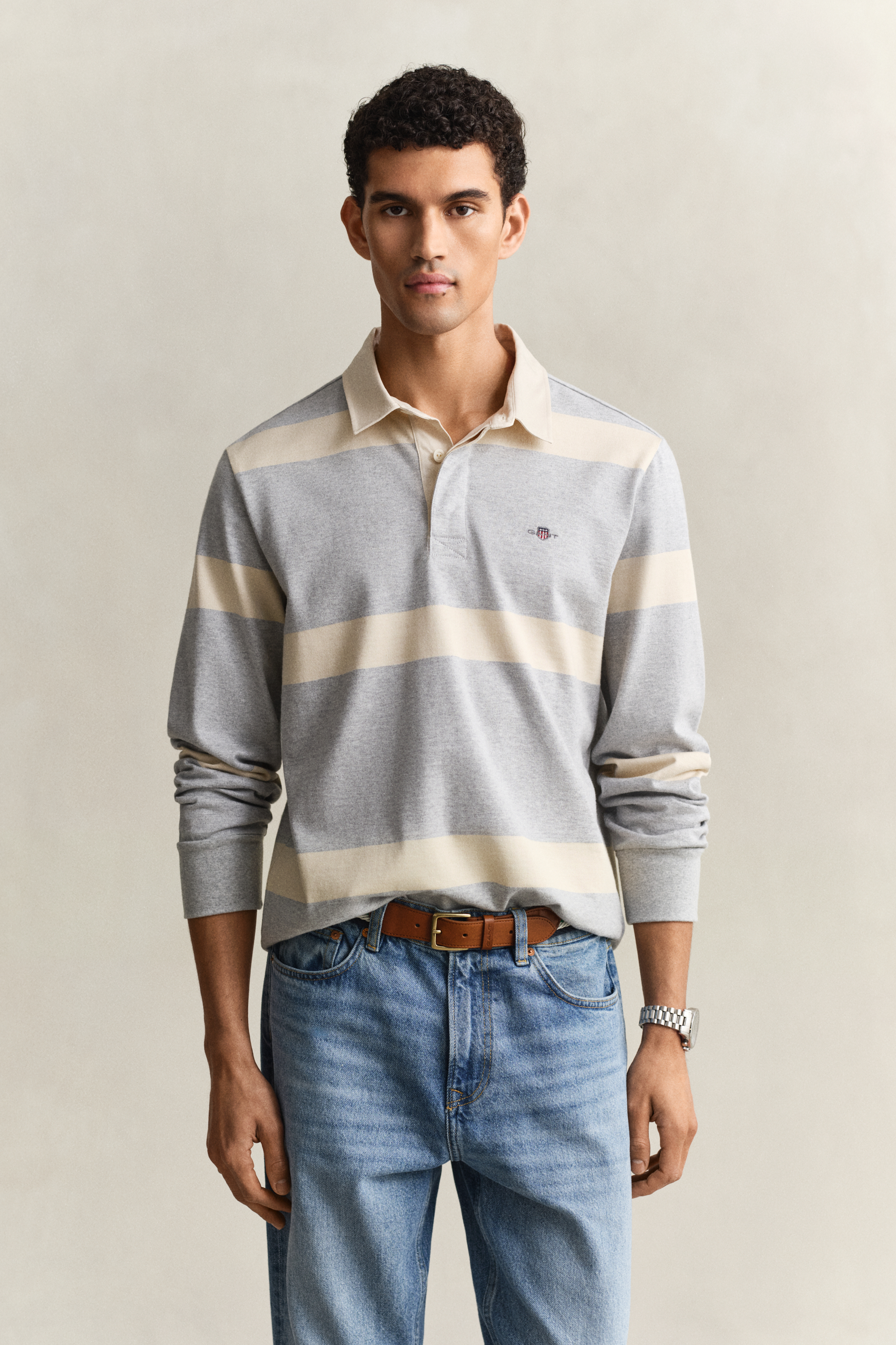 Gant Men's Grey Striped Rugger (Xxxl) Melange