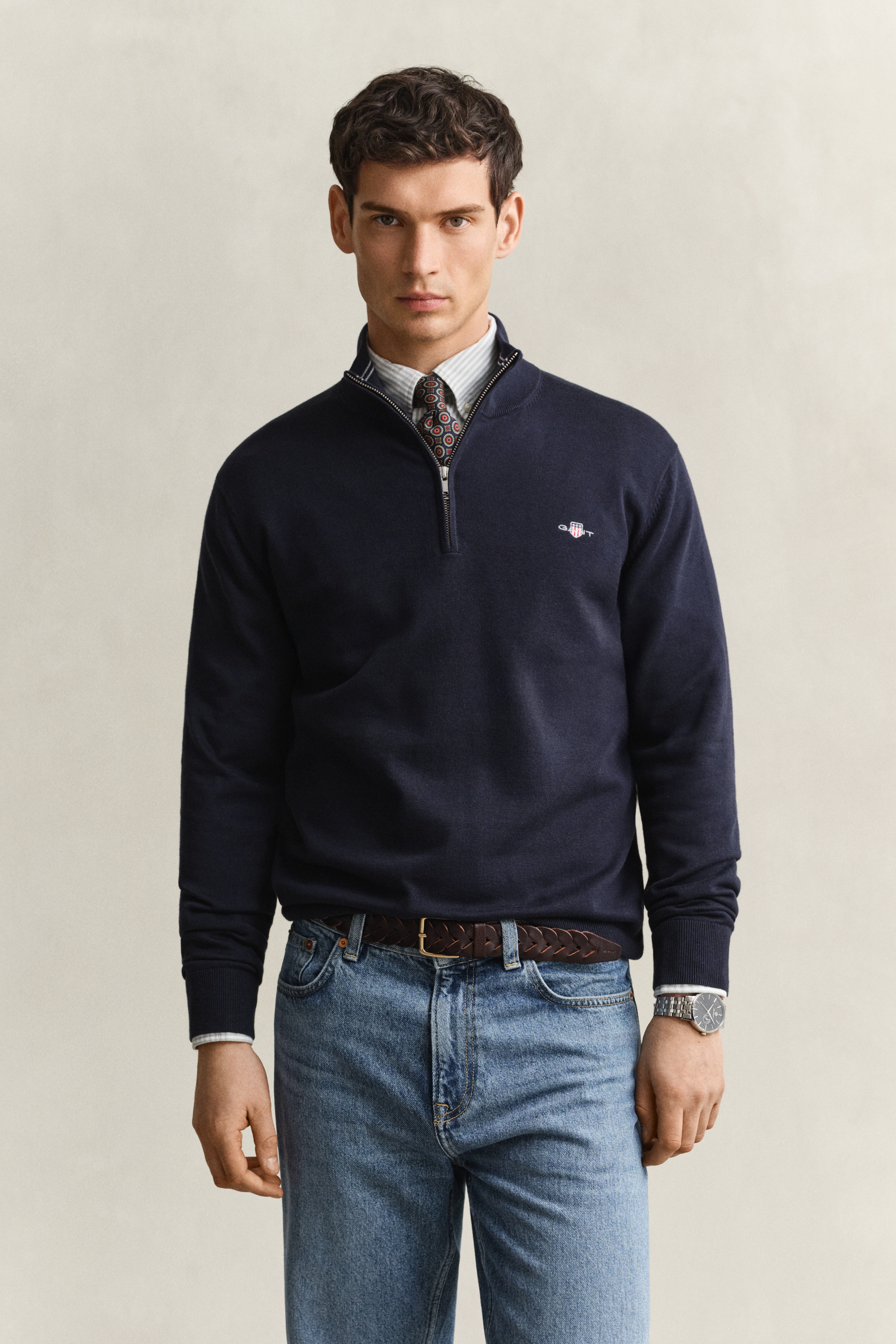 Gant Men's Navy Classic Cotton Half-Zip Sweater (Xl) Evening Blue