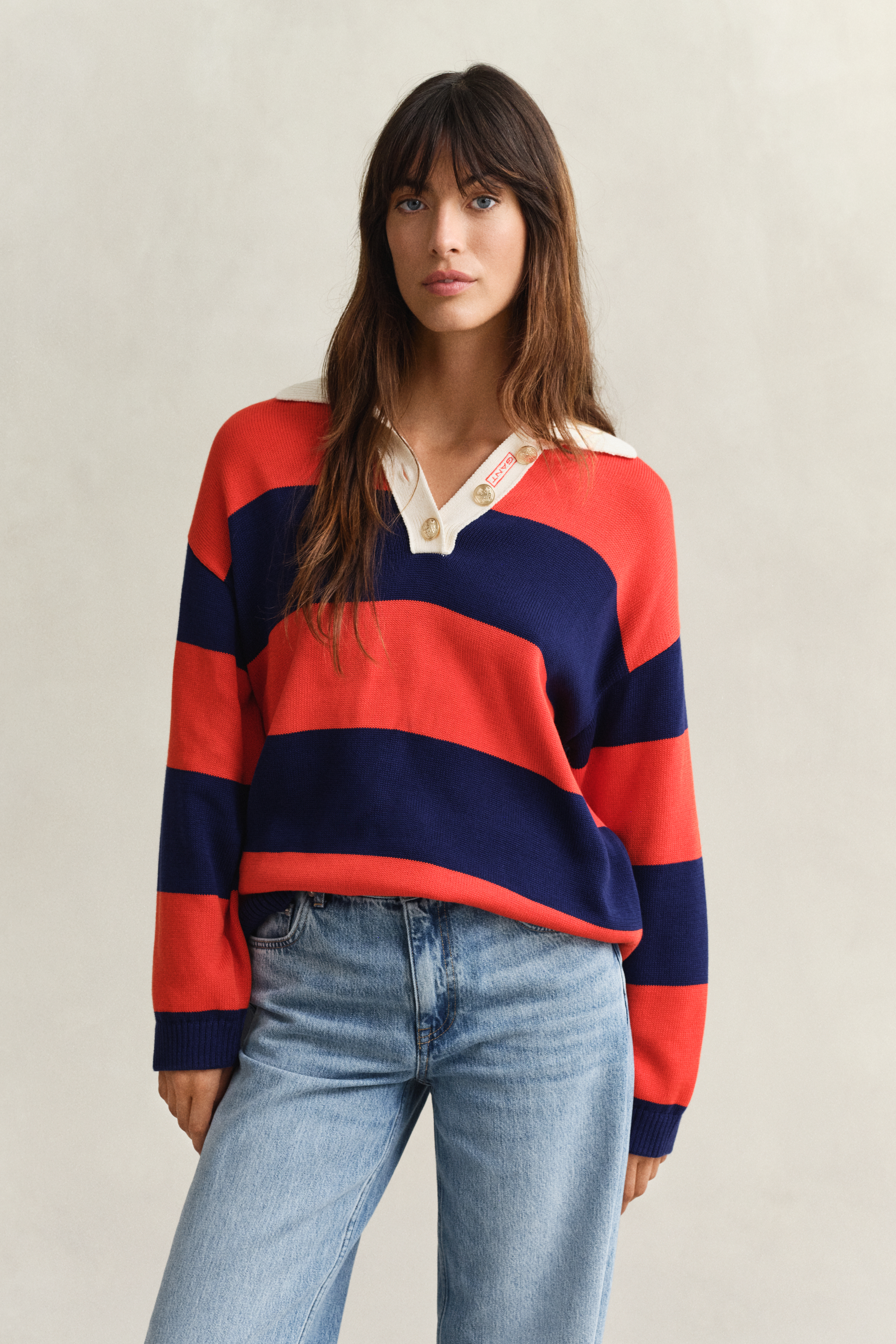 Gant Women's Perfect Red Striped Cotton Rugger (M)
