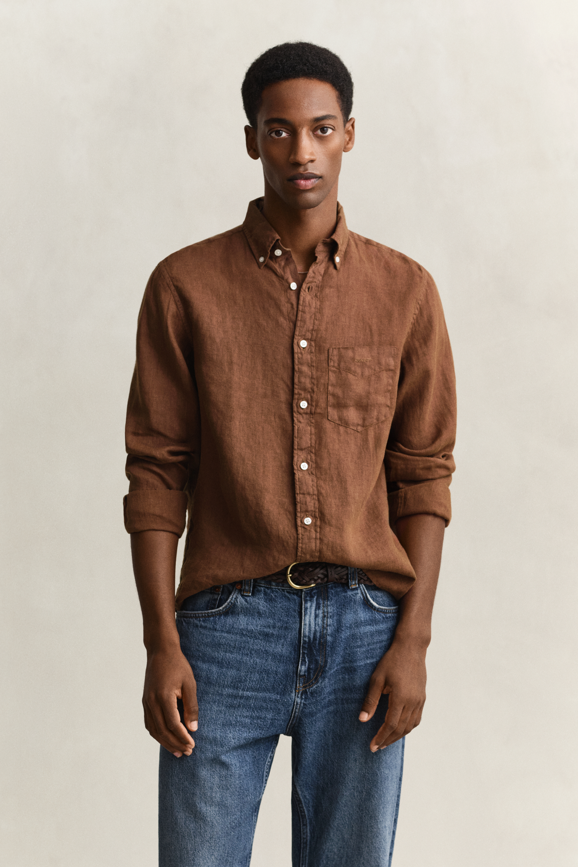 Gant Men's Brown Linen Shirt (M) Mahogany