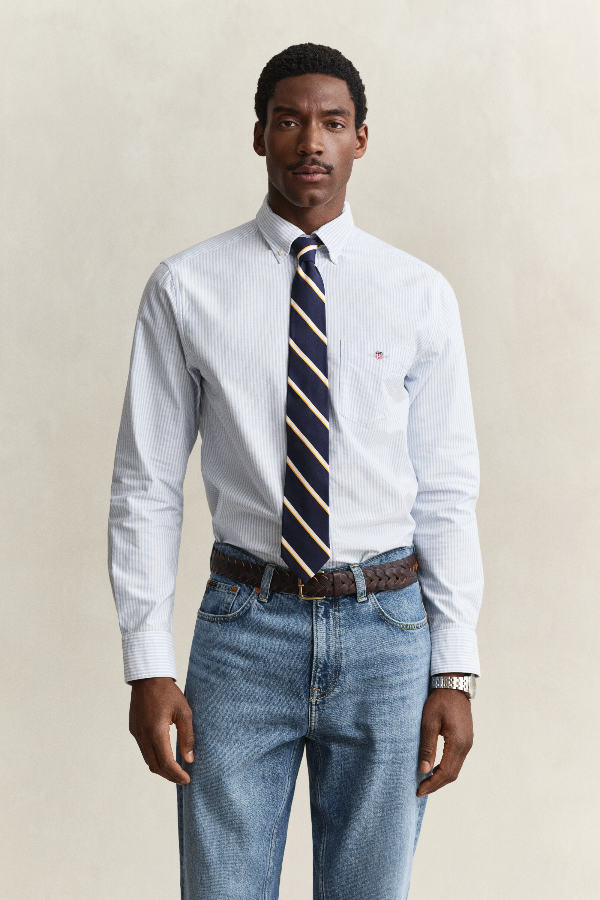 Gant Men's Light Blue Banker Stripe Classic Oxford Shirt (Xxxl)
