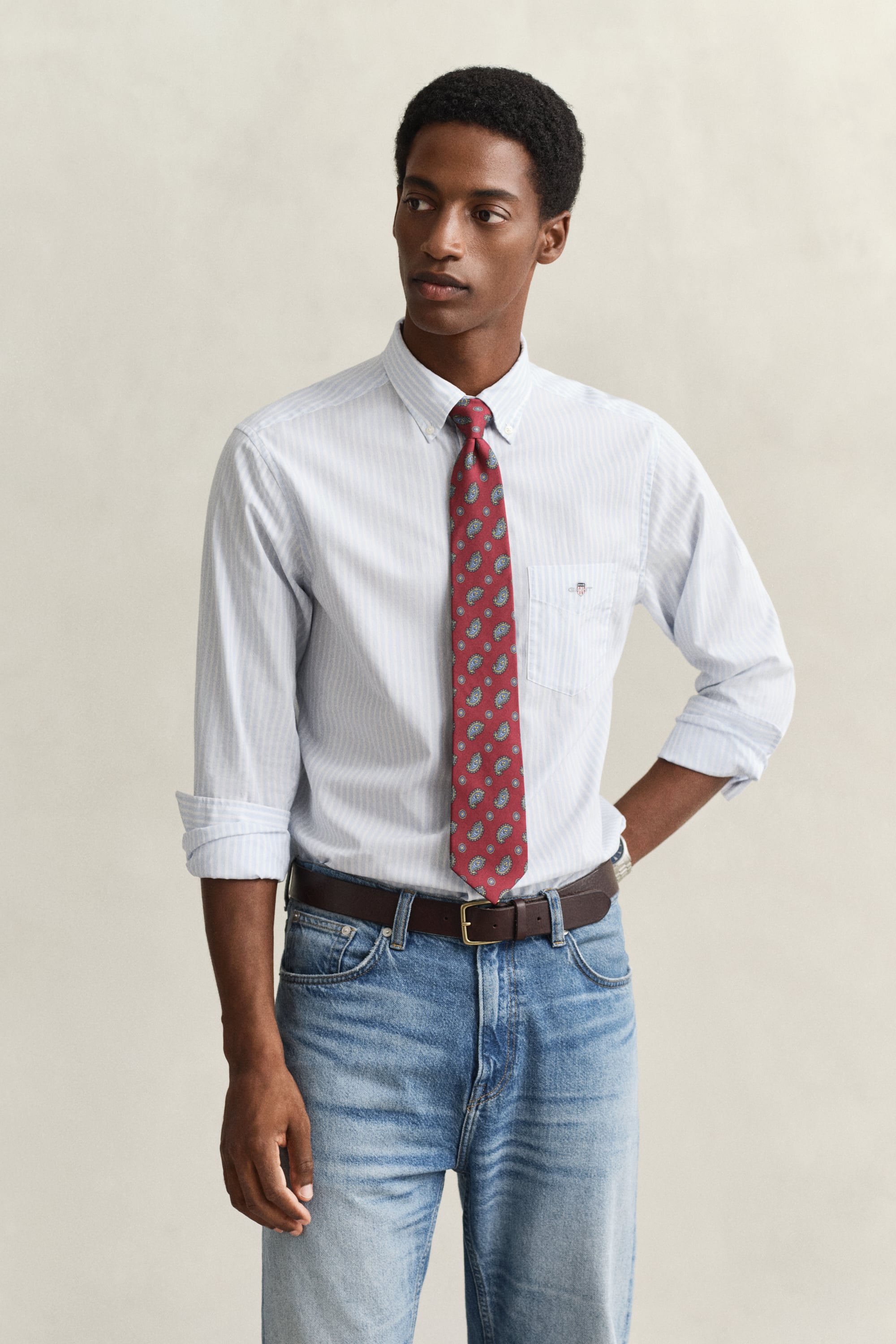 Gant Men's Light Blue Striped Classic Poplin Shirt (Xxxl)
