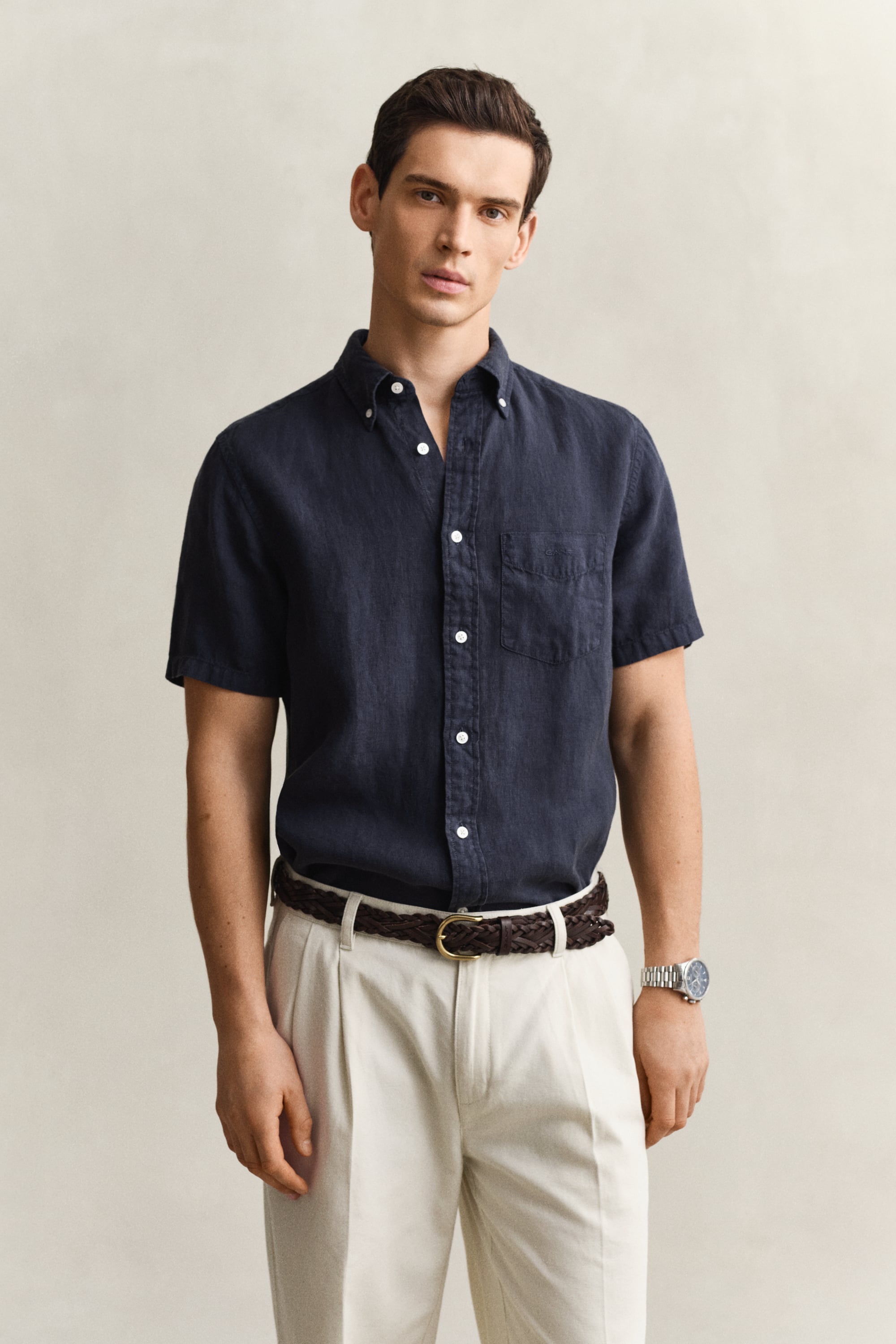 Gant Men's Navy Short Sleeve Linen Shirt (Xxxl) Evening Blue