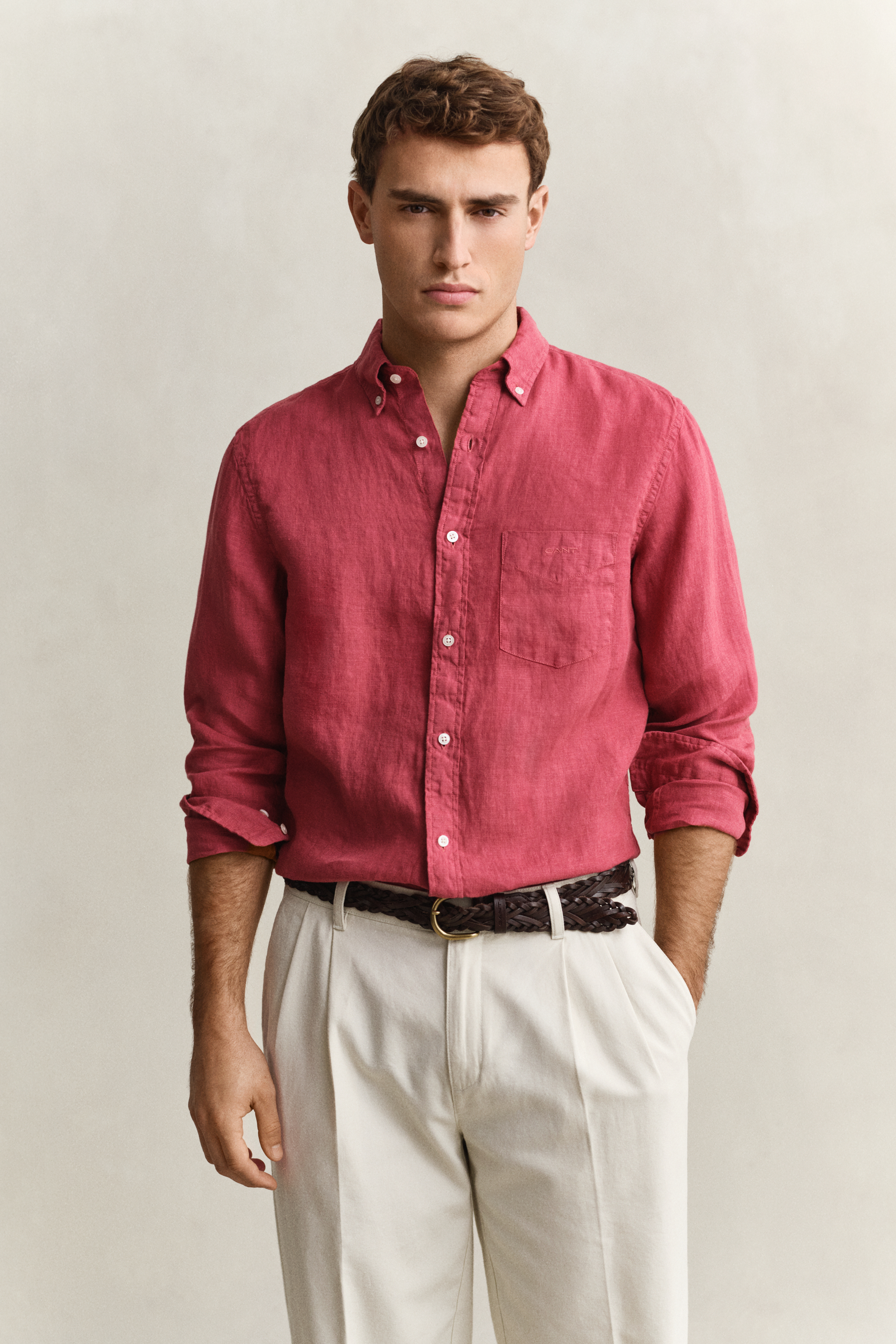 Gant Men's Dusty Brick Red Linen Shirt (Xxl)