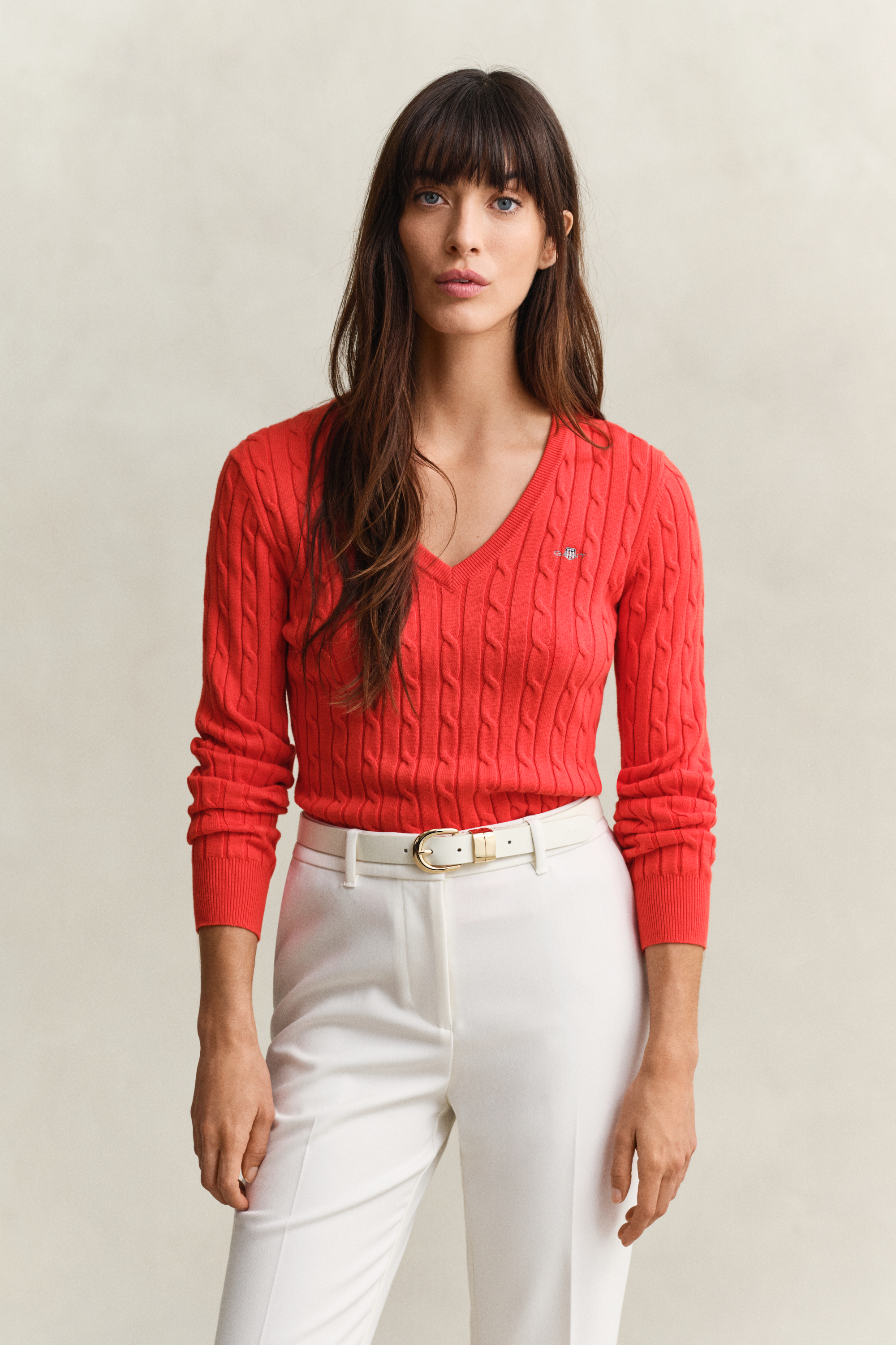 Gant Women's Perfect Red Cable Knit V-Neck Sweater (Xs)