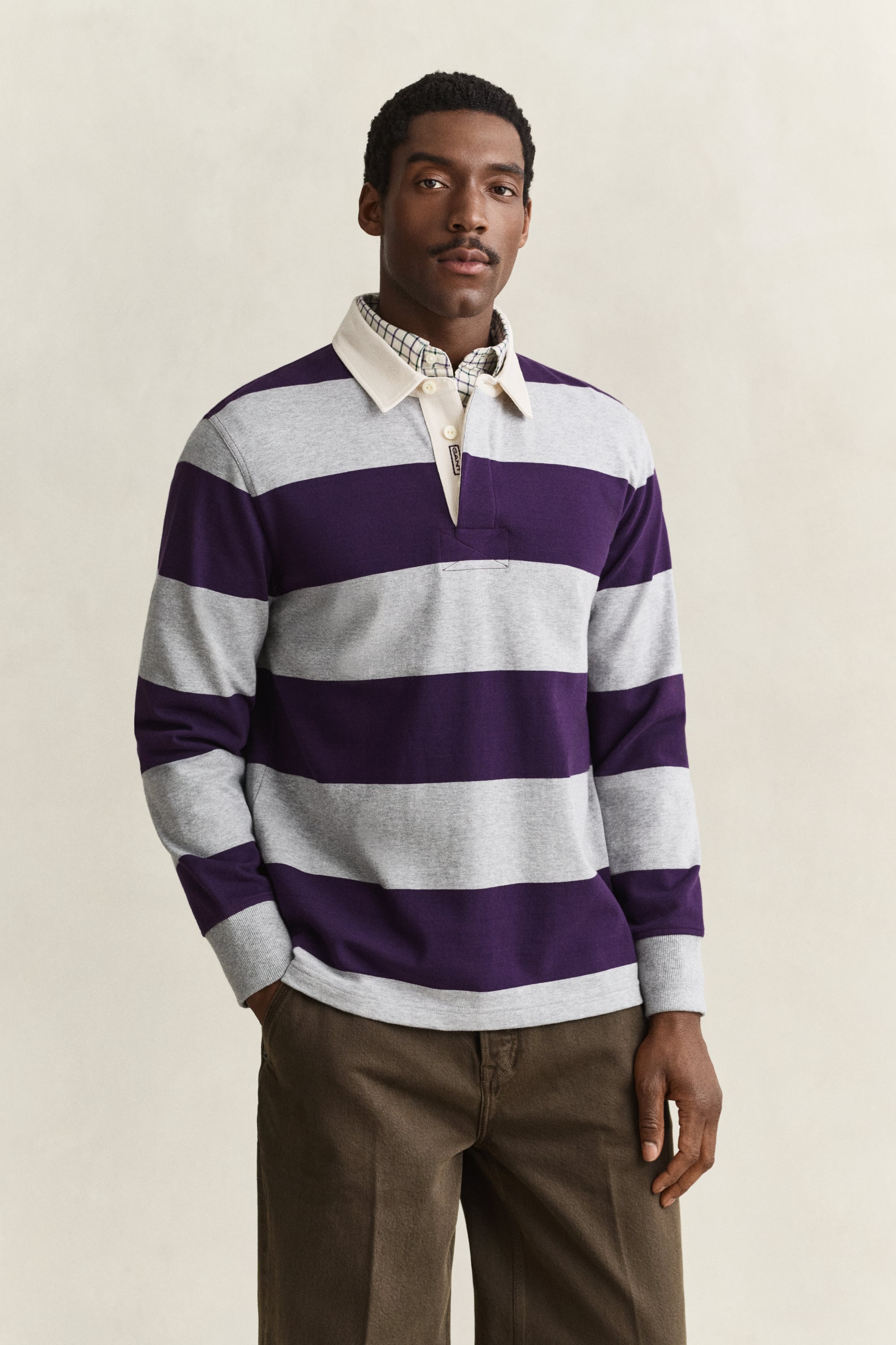 Gant Men's Grey Striped Heavy Rugger In Melange, Cotton, Size Xl - Image 3