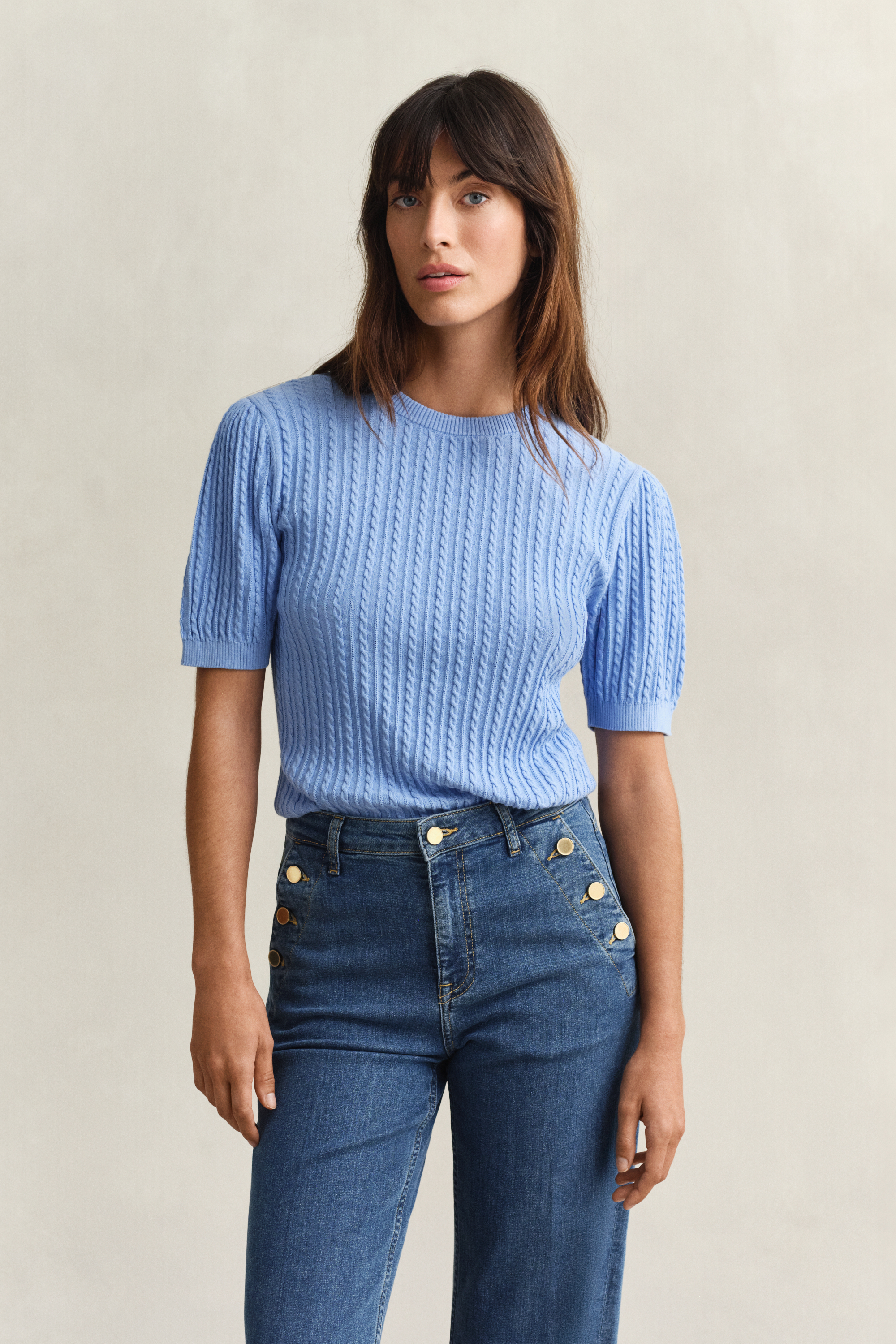 Gant Cotton Short Sleeve Sweater In Blue