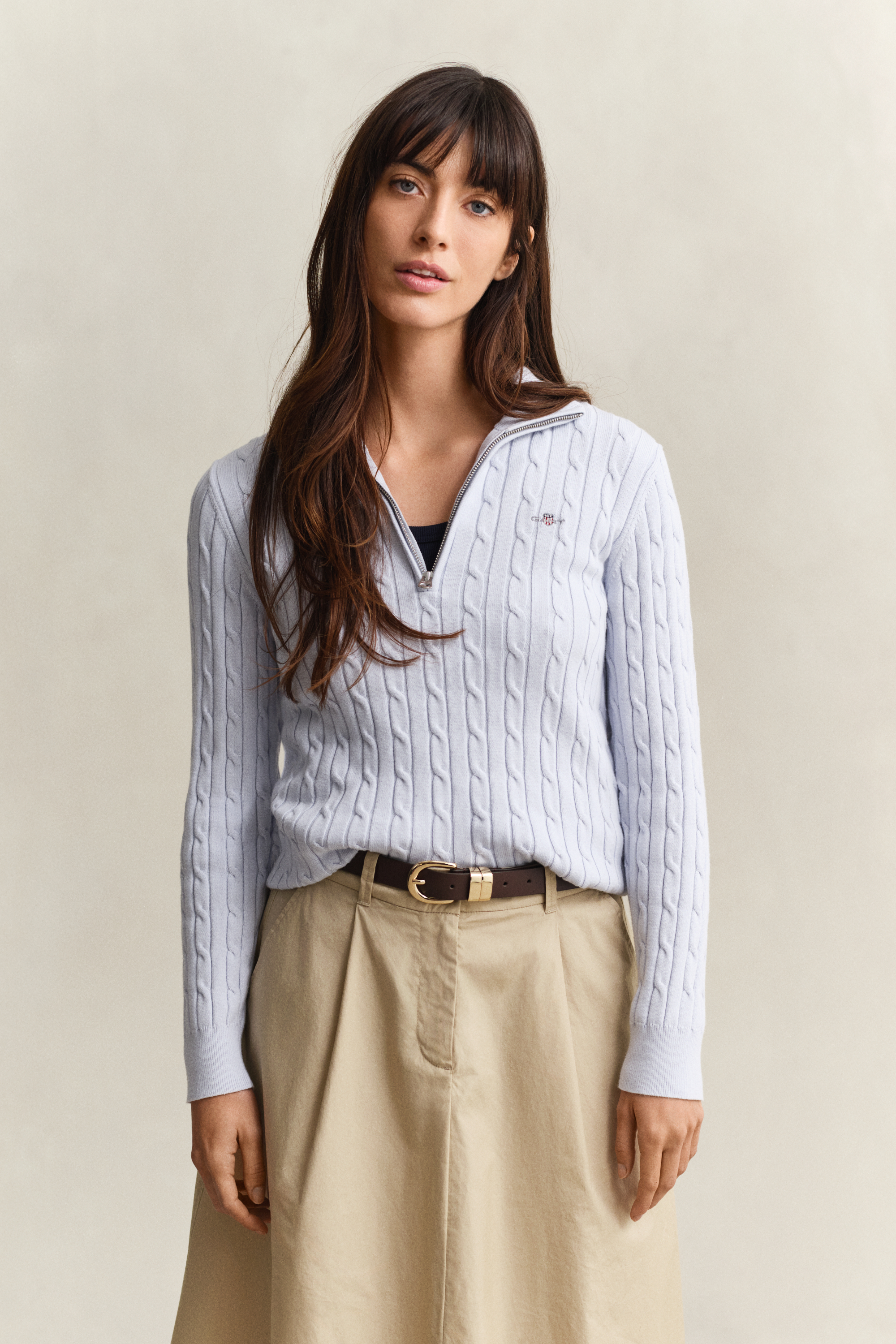 Gant Women's Light Blue Cable Knit Half-Zip Sweater (Xxl)