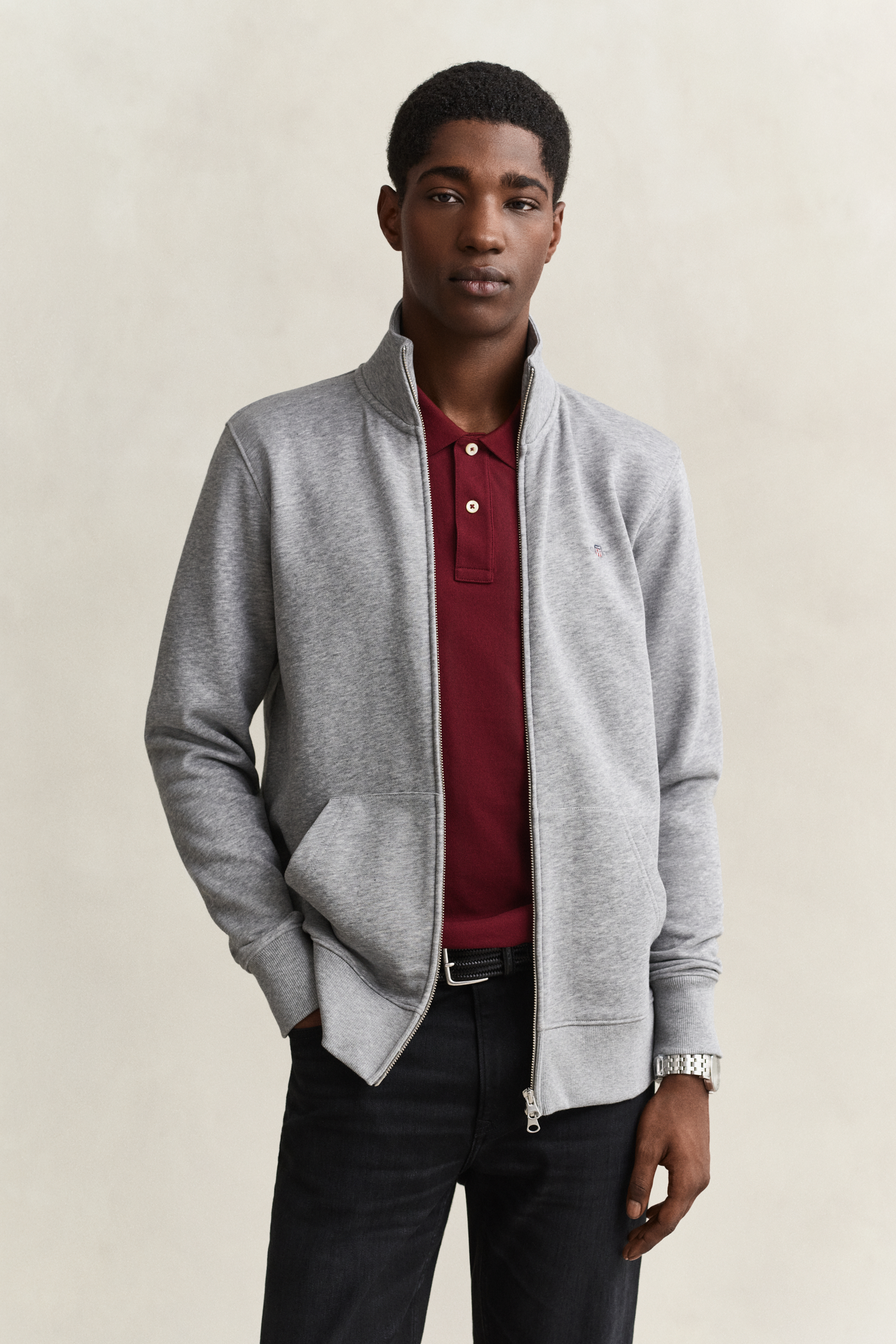 Gant Men's Grey Shield Zip Sweatshirt (Xxl) Melange