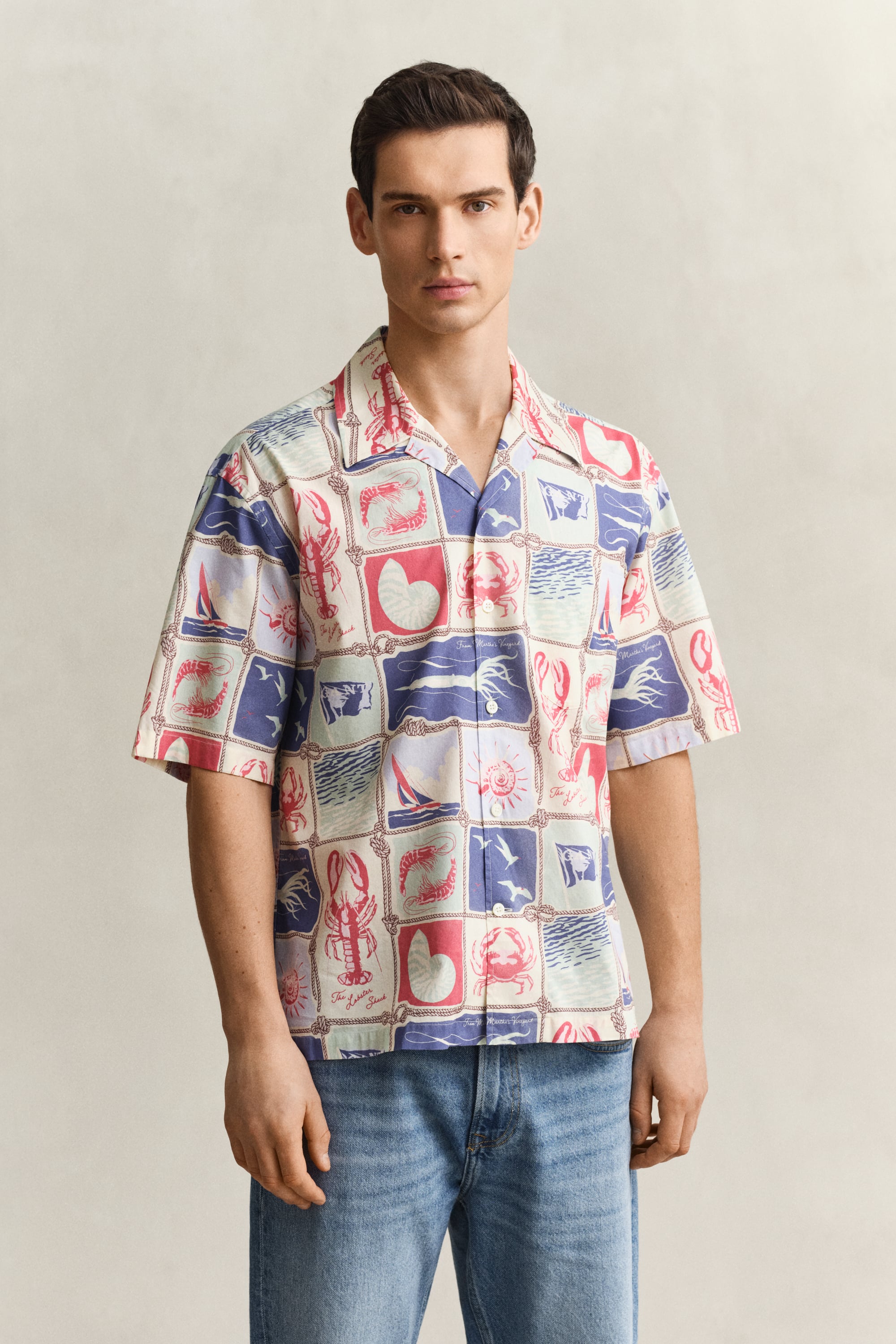 Gant Men's Creamed White Nautical Short Sleeve Shirt (Xxl)