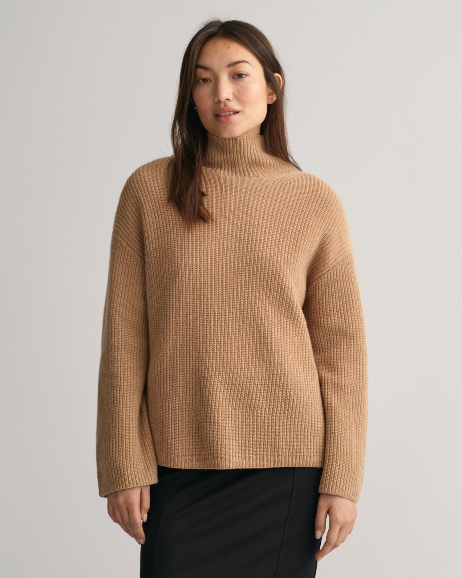 GANT Women Ribbed Wool Stand Collar Sweater (S) Beige product