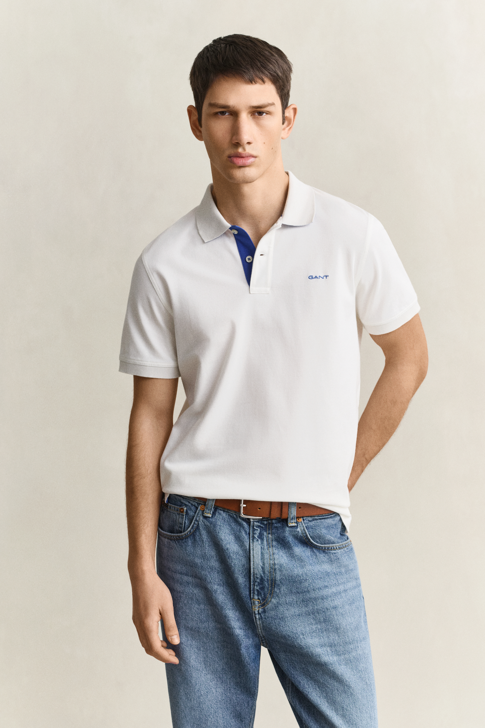 Gant Men's Off White Contrast Piqué Polo Shirt (S) Eggshell