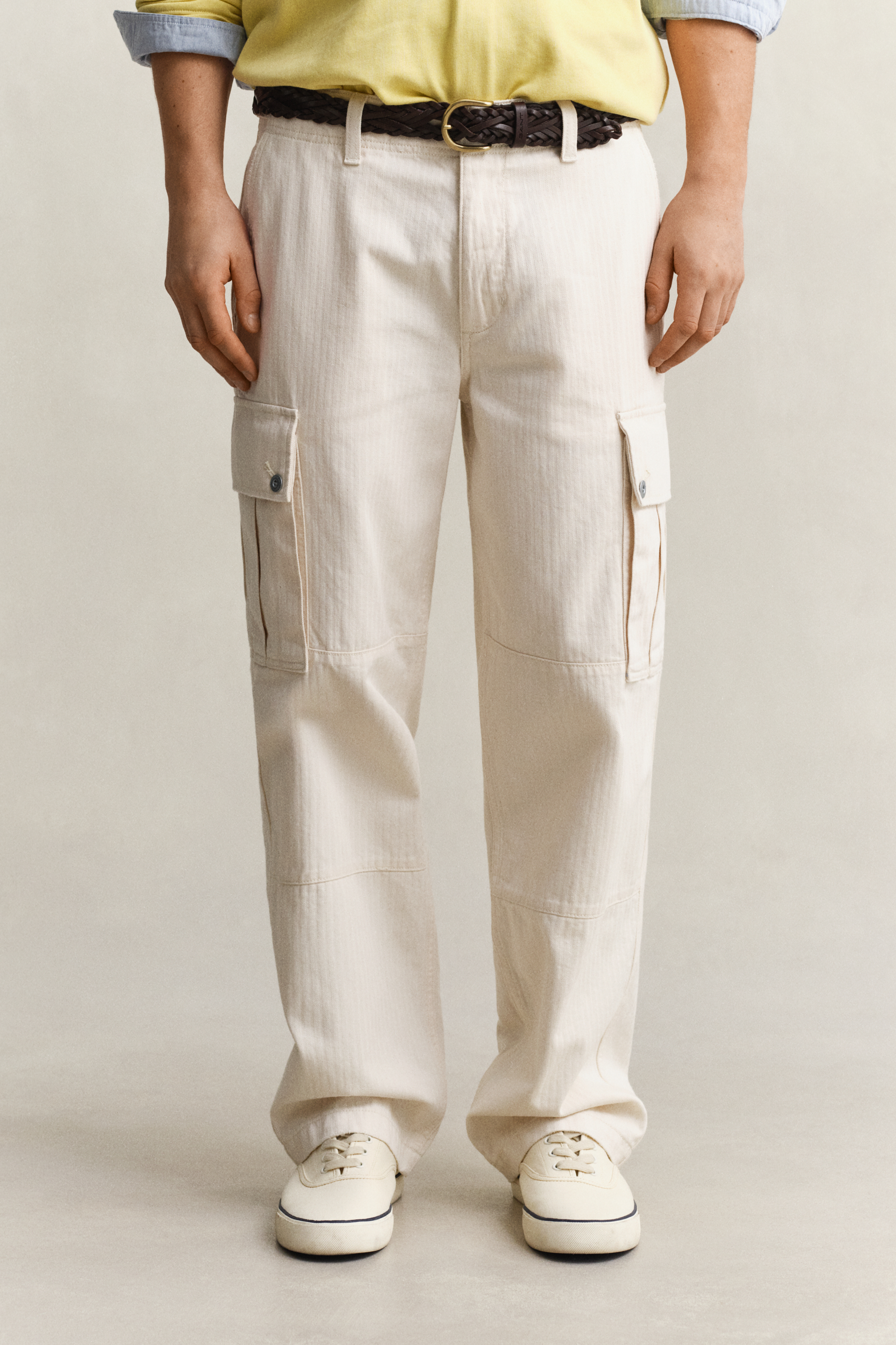 Gant Men's Creamed White Herringbone Cargo Pants (34)