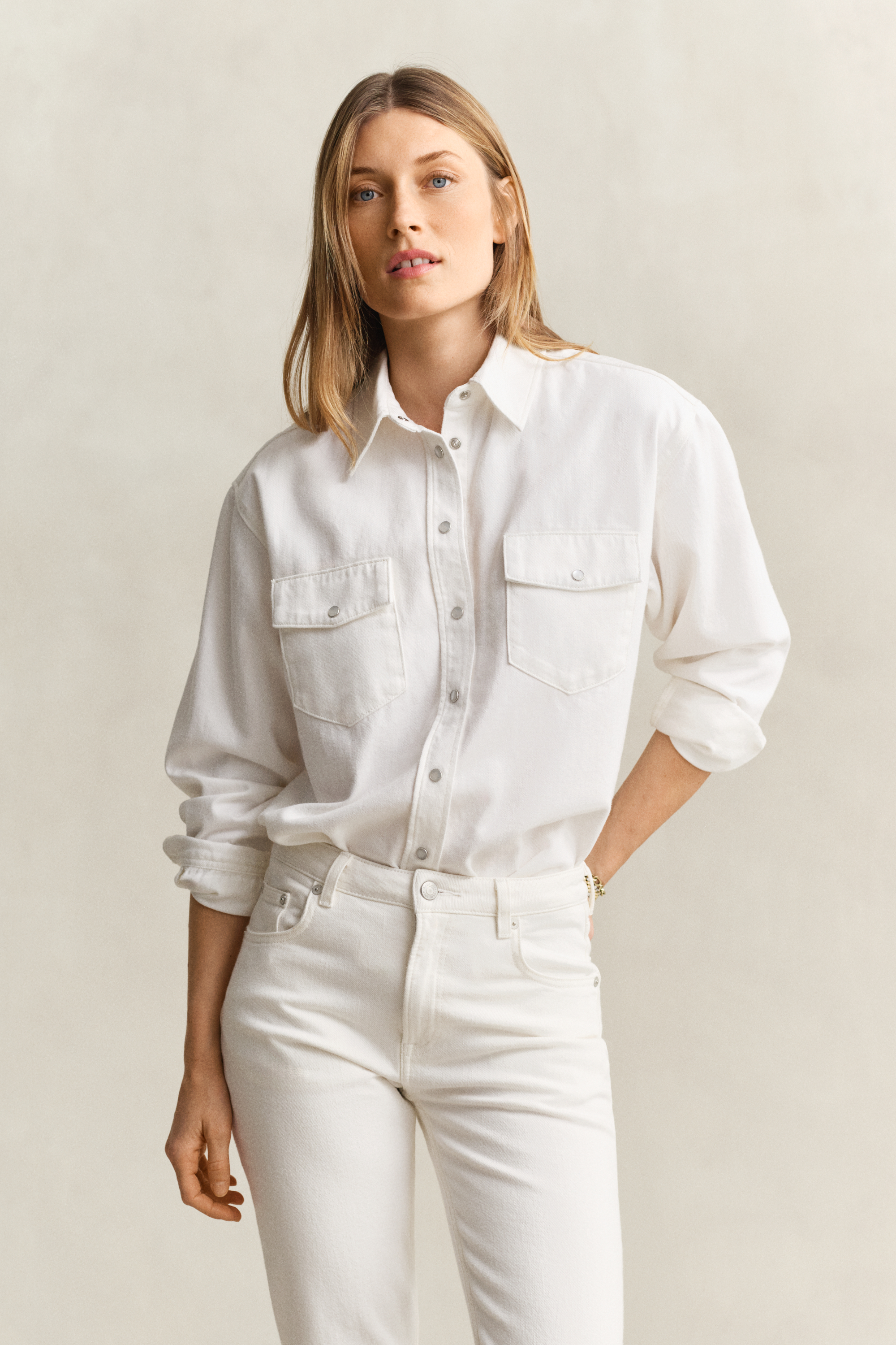 Gant Women's Off White Denim Shirt (42) Eggshell