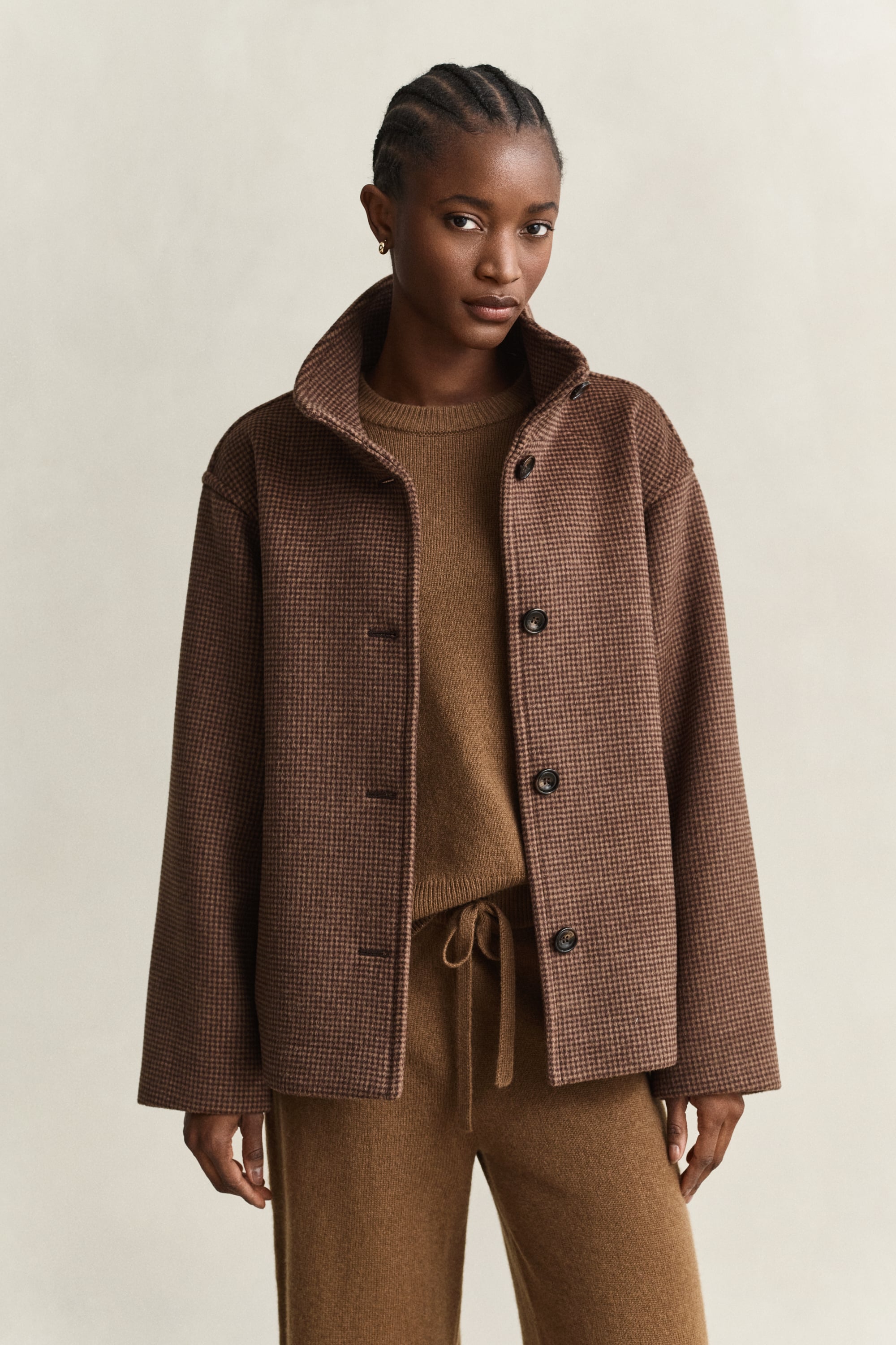 Gant Women's Brown Checked Wool Blend Jacket (L) Deep