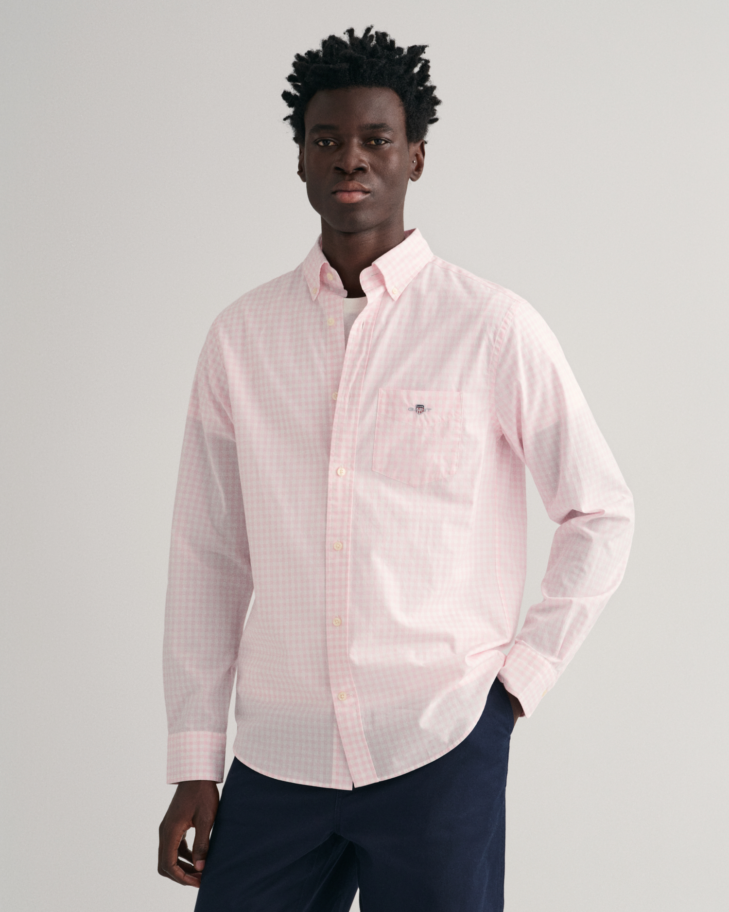 GANT Men Regular Fit Gingham Poplin Shirt (L) Pink