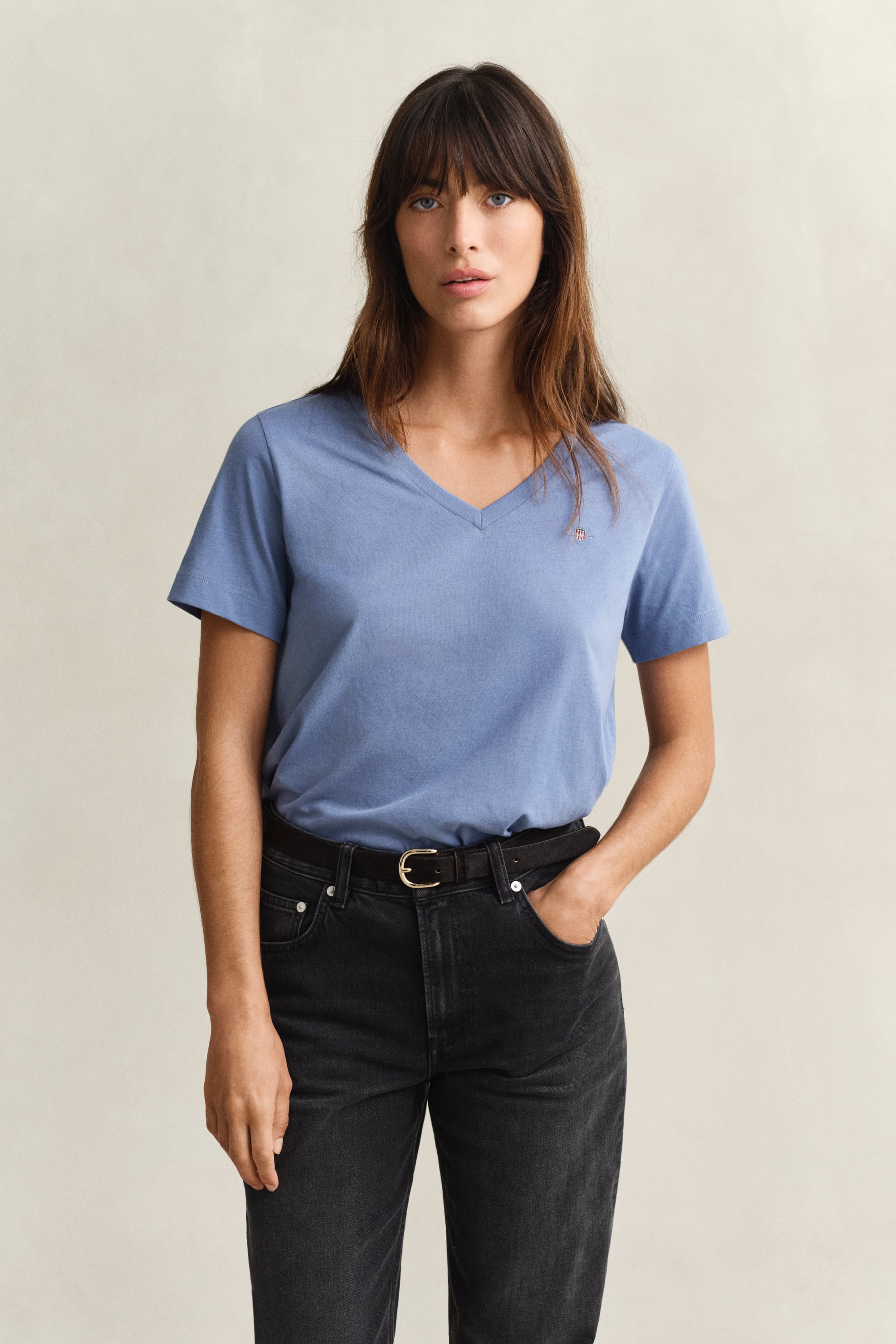 Gant Women's Faded Denim Shield V-Neck T-Shirt (Xs)