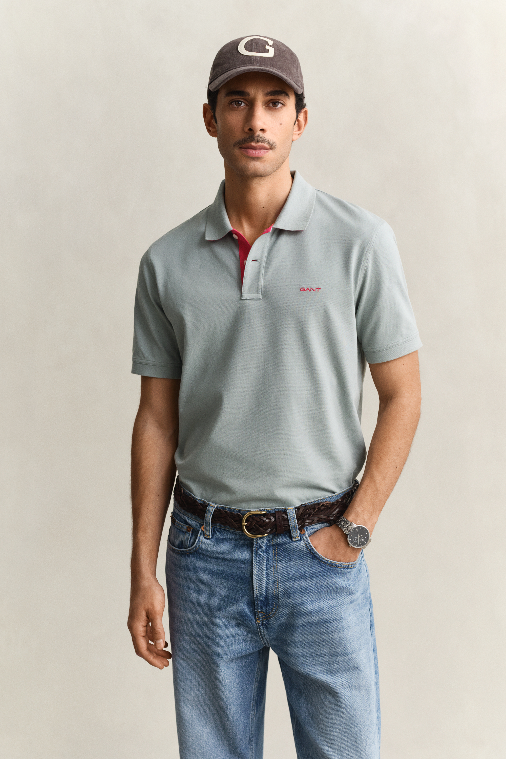 Gant Men's Ceramic Grey Contrast Piqué Polo Shirt (Xxxl)