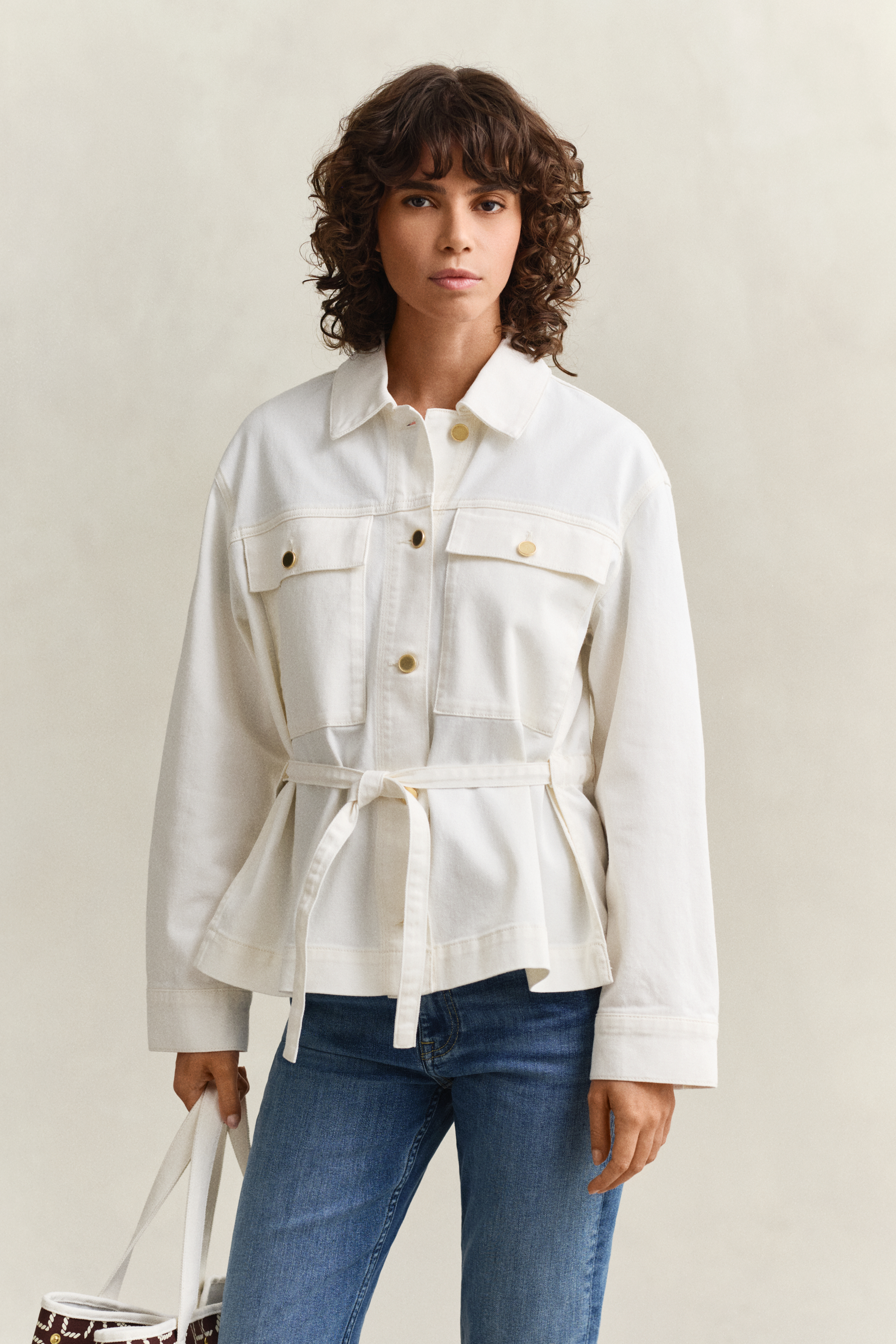 Gant Women's Off White Denim Tie Jacket (M) Eggshell