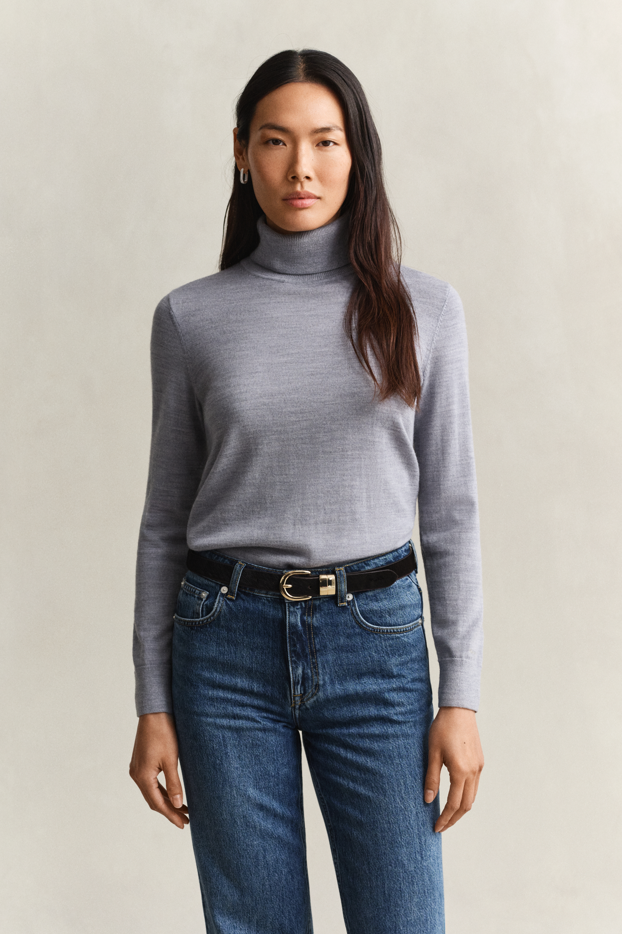 Gant Women's Grey Extra Fine Merino Wool Turtleneck Sweater (L) Melange