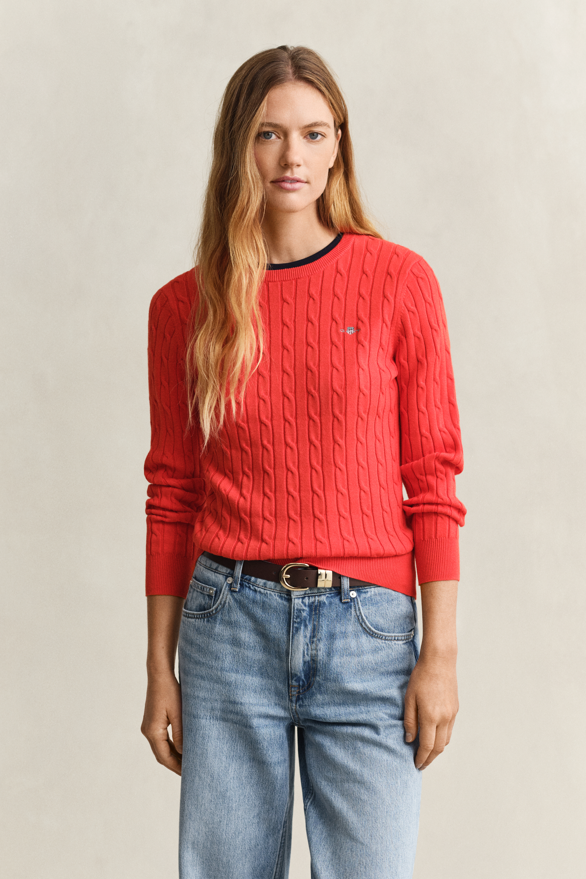 Gant Women's Perfect Red Cable Knit Crew Neck Sweater (Xs)