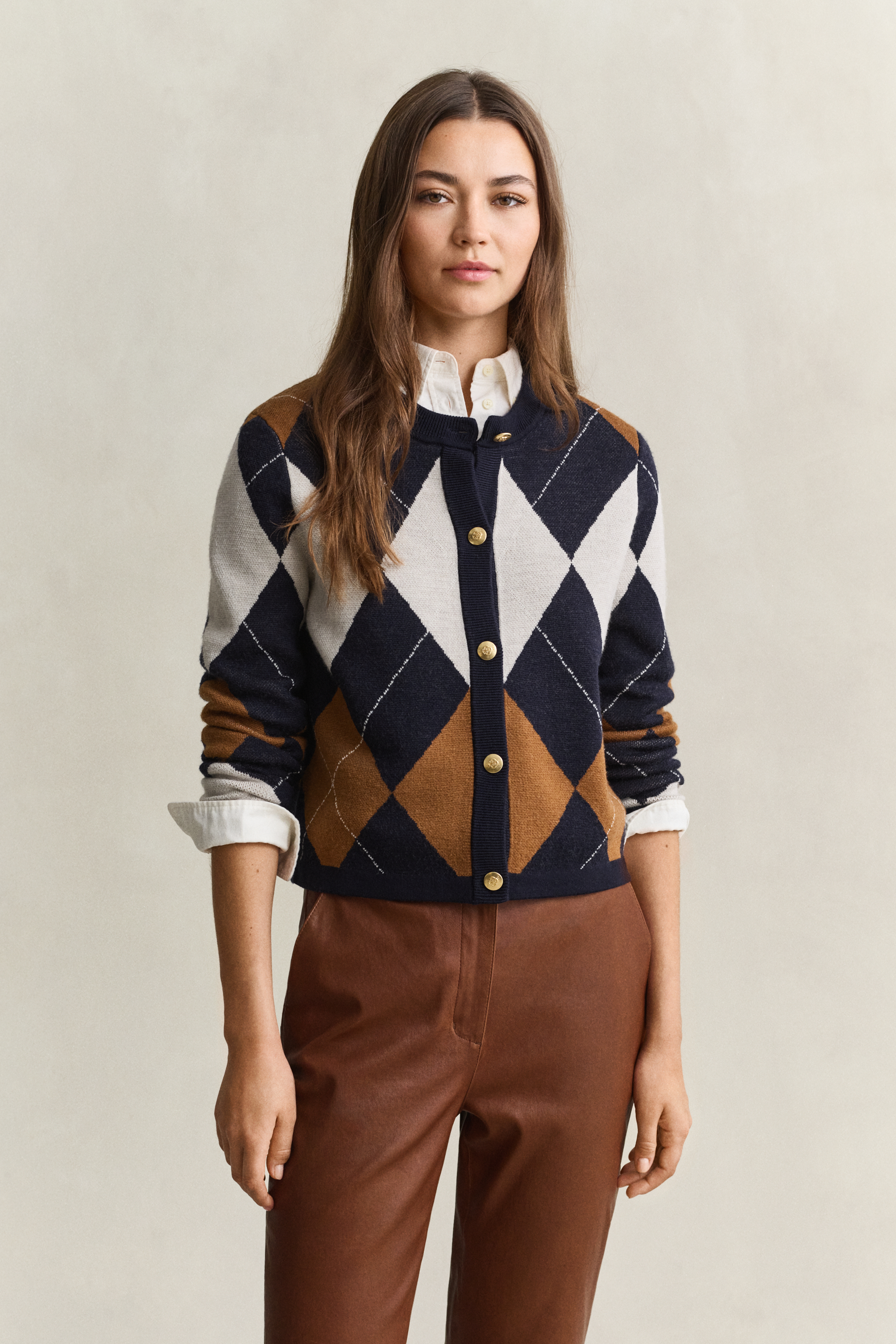 GANT Womens Argyle Crew Neck Knitted Cardigan, Blue, Size M, Women - Image 3