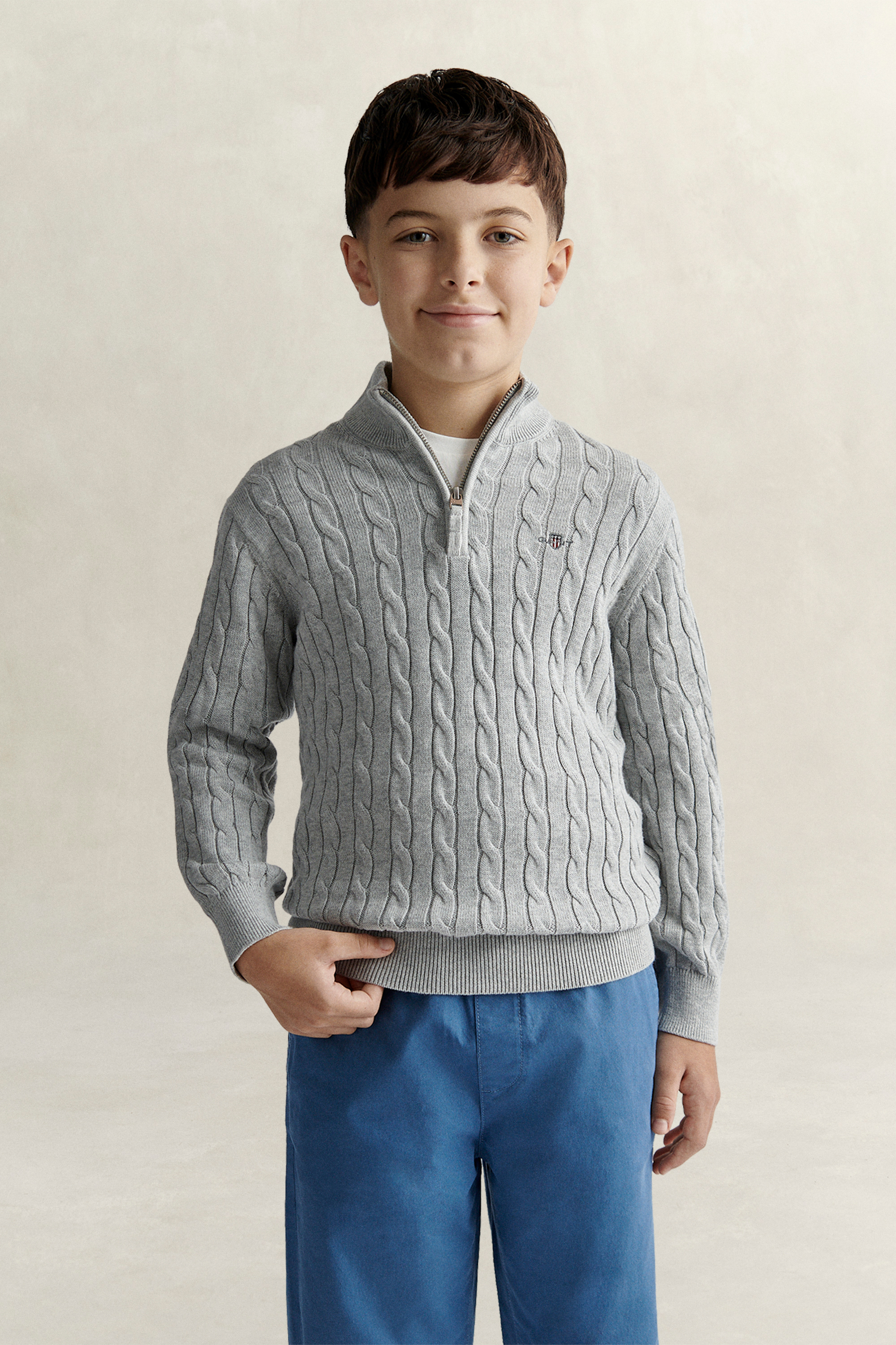 Gant Men's Grey Teens Teen Boys Shield Half Zip Sweater (122/128) Melange