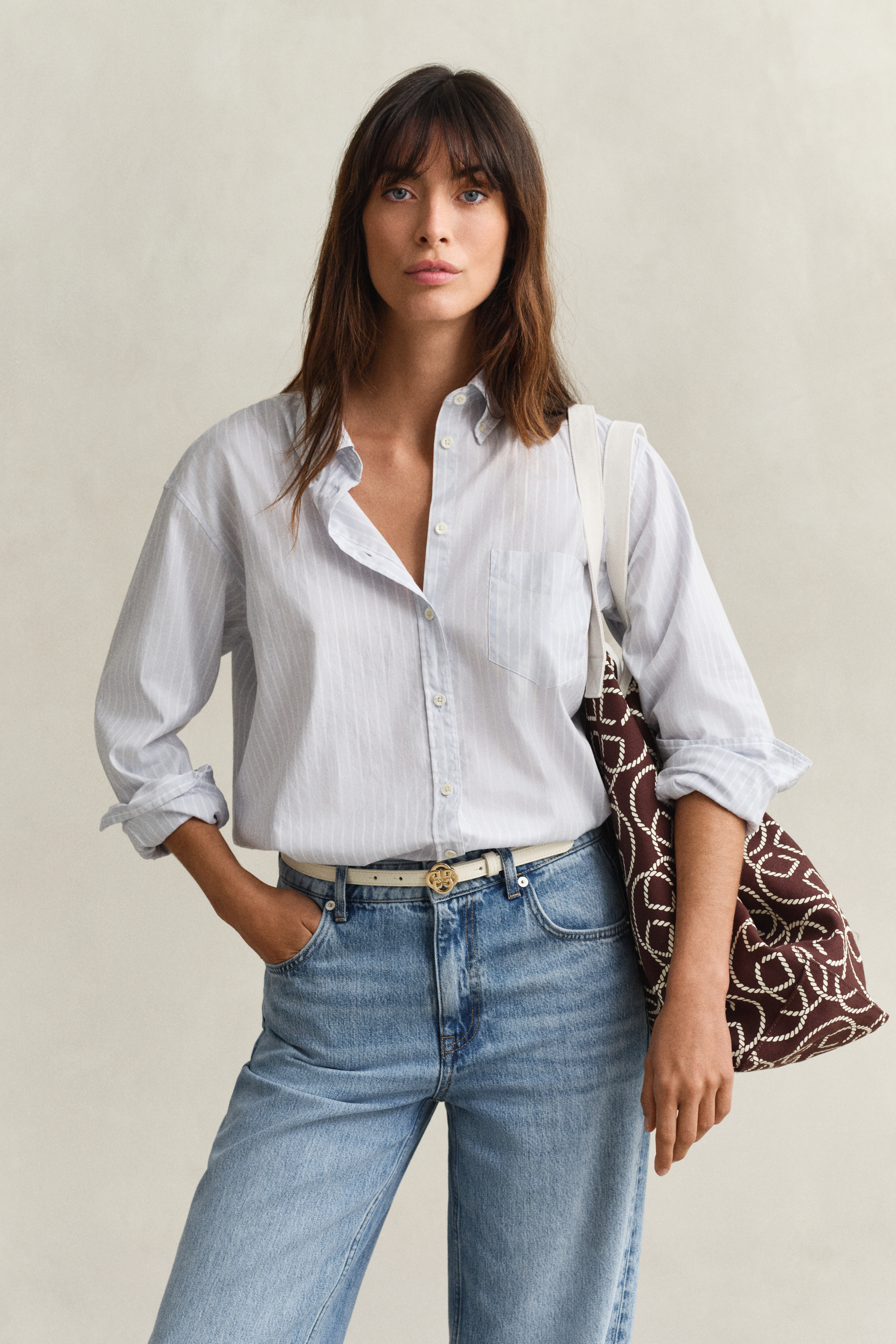 Gant Women's Light Blue Striped Luxury Oxford Shirt (38)