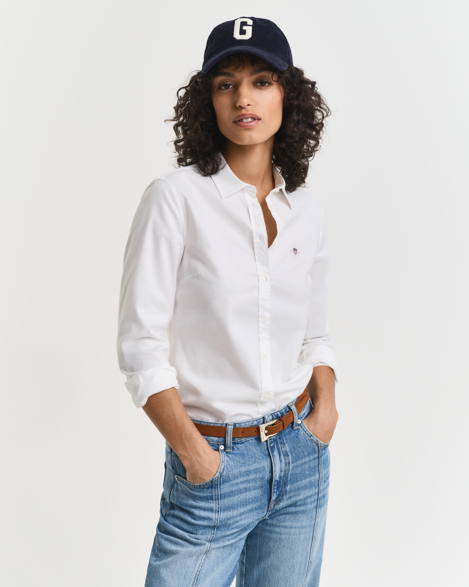 Gant Women's White Slim Fit Stretch Oxford Shirt (36) Size 36