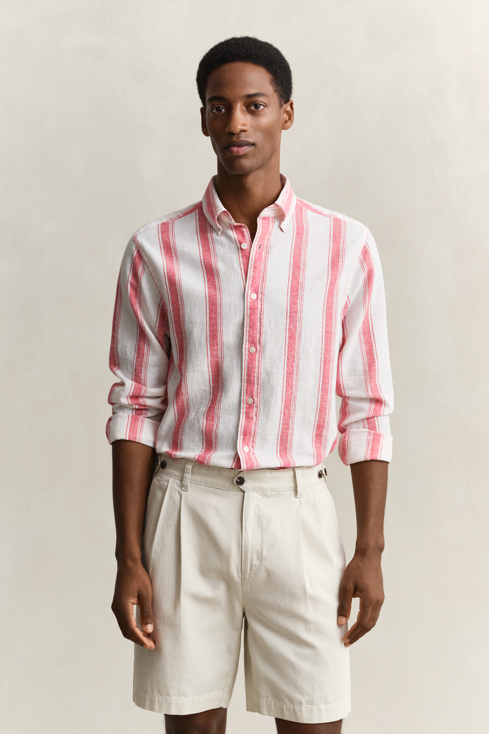 Gant Men's Rose Red Striped Linen Blend Shirt (Xl)