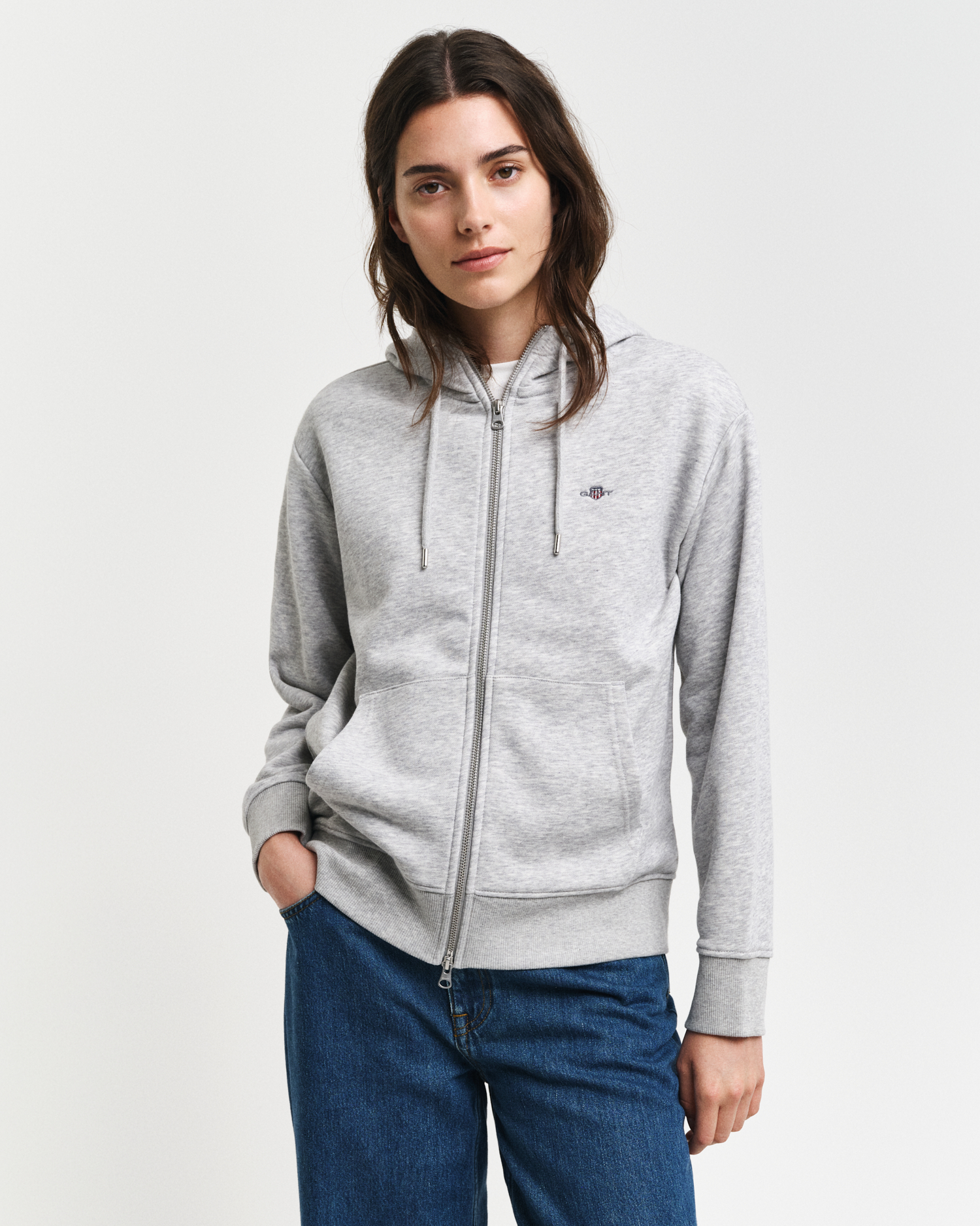 Gant Women's Light/Grey Shield Zip Hoodie (M)