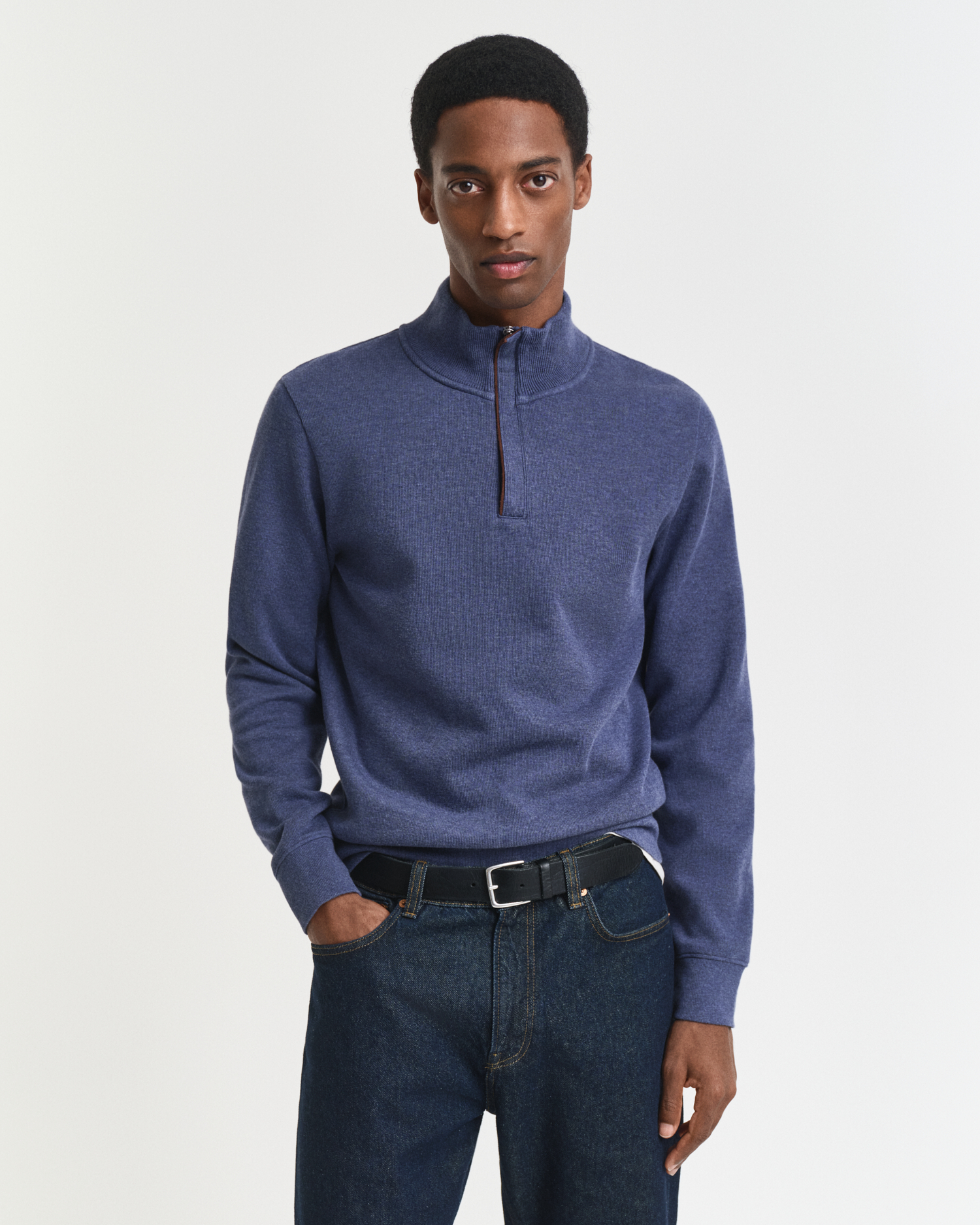 Gant Men's Blue Sacker Rib Half-Zip Sweatshirt (4Xl) Dk Jeans Melange