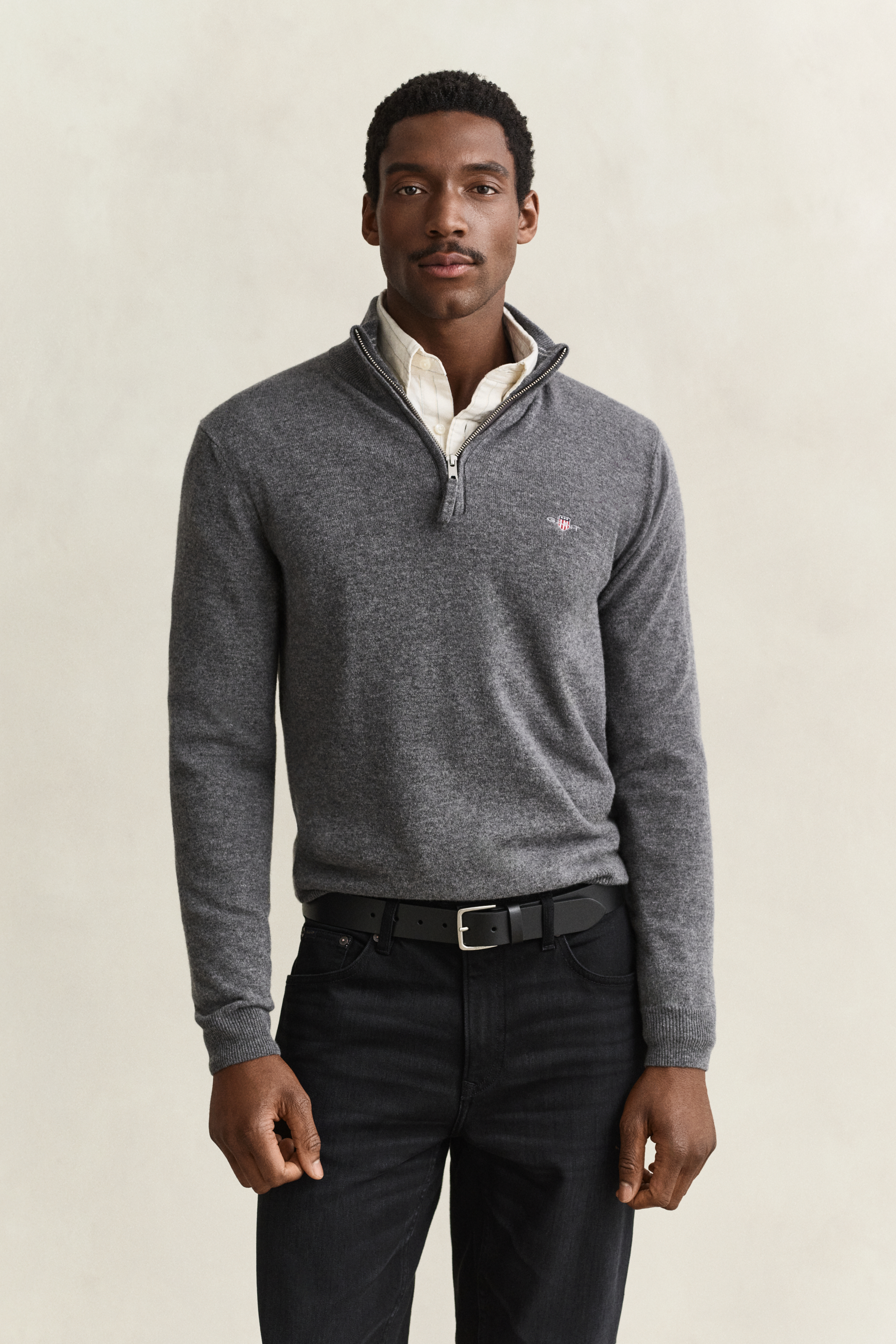 GANT Mens Superfine Lambswool Half Zip Knitted Jumper, Grey, Size Xl, Men - Image 2