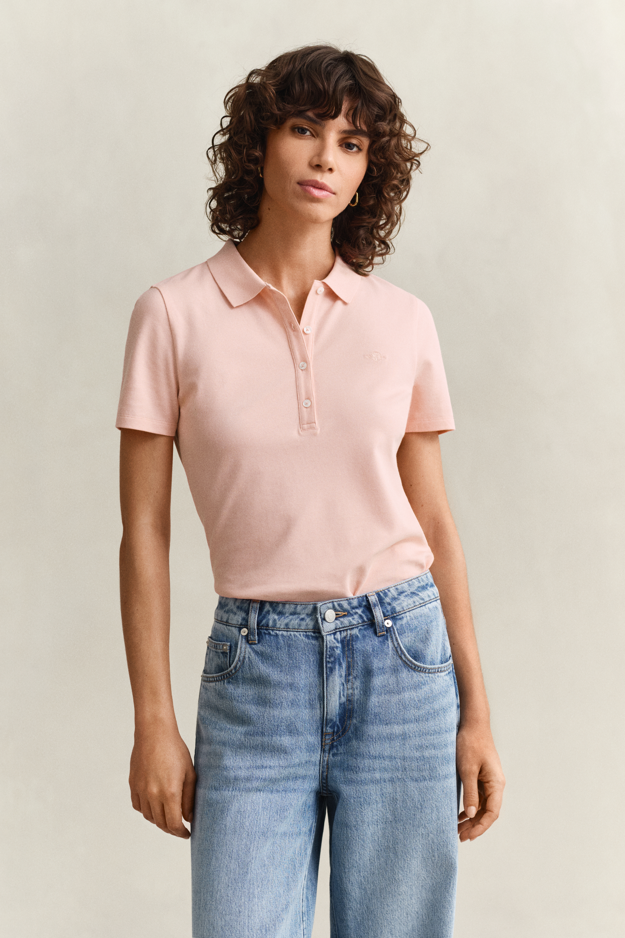 Gant Women's Apricot Pink Slim Fit Polo Shirt (L)