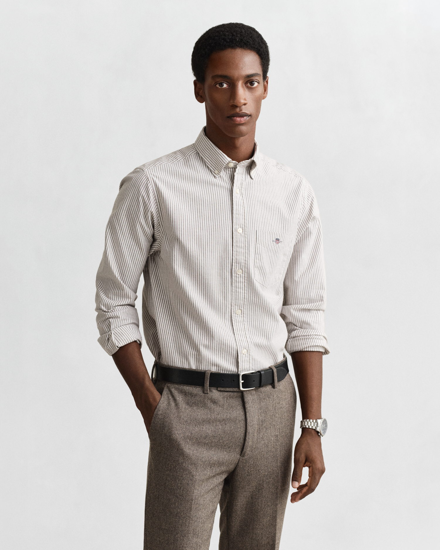 Gant Men's Brown Banker Stripe Classic Oxford Shirt (Xxl) Mahogany