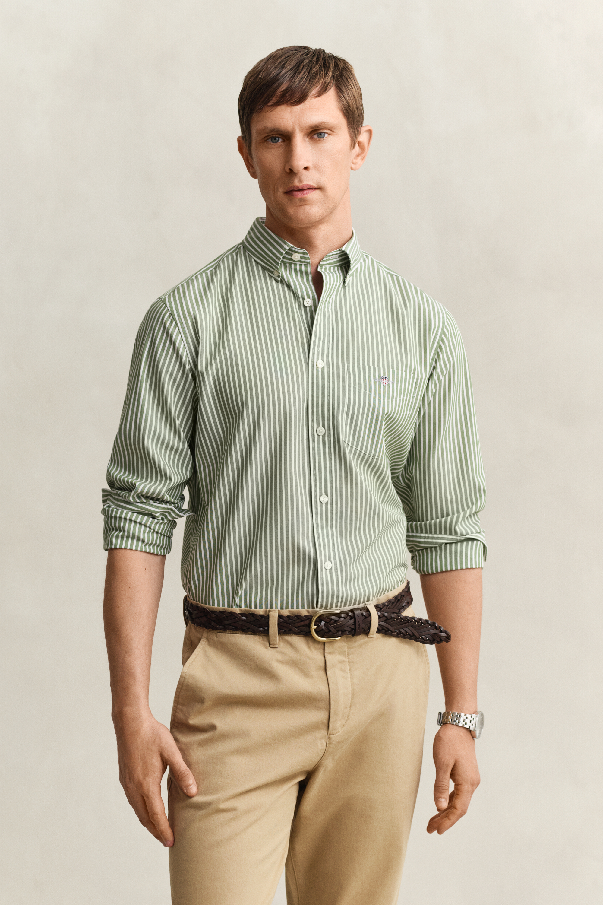 Gant Men's Herb Green Striped Classic Poplin Shirt (Xxl)