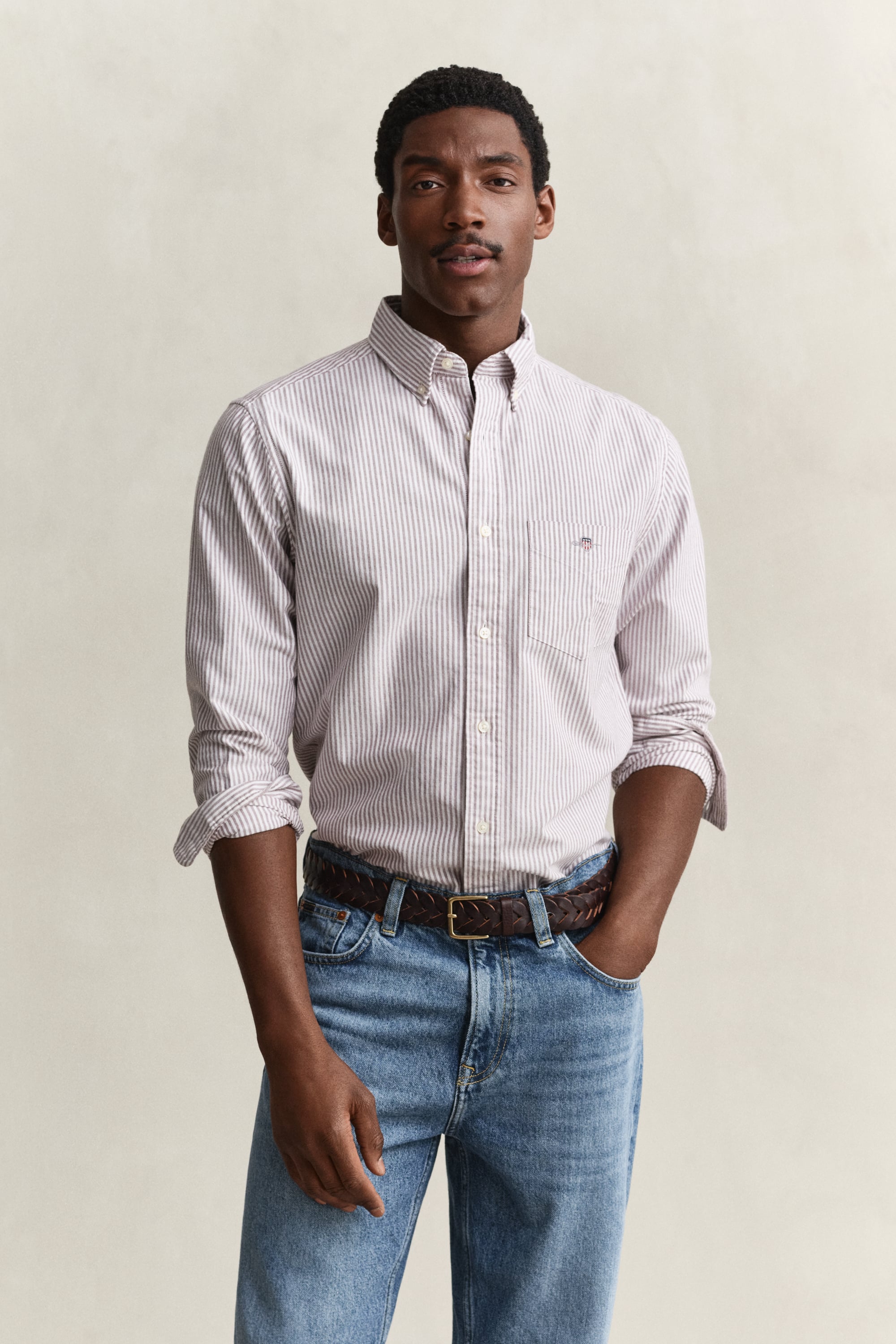 Gant Men's Deep Grape Wine Classic Regular Striped Oxford Shirt (L)