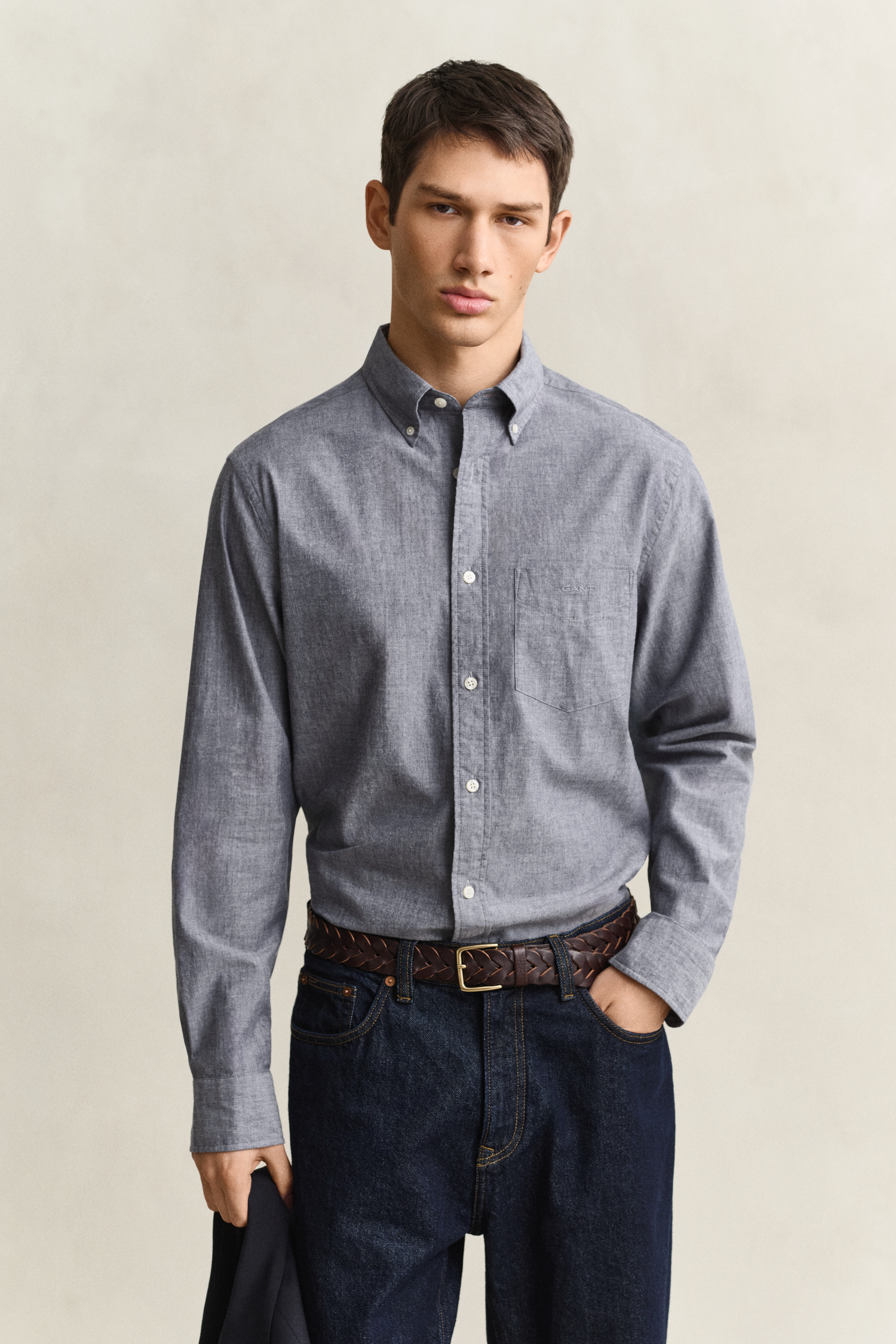 Gant Men's Blue Mélange Archive Poplin Shirt (Xl) Dark Indigo Melange