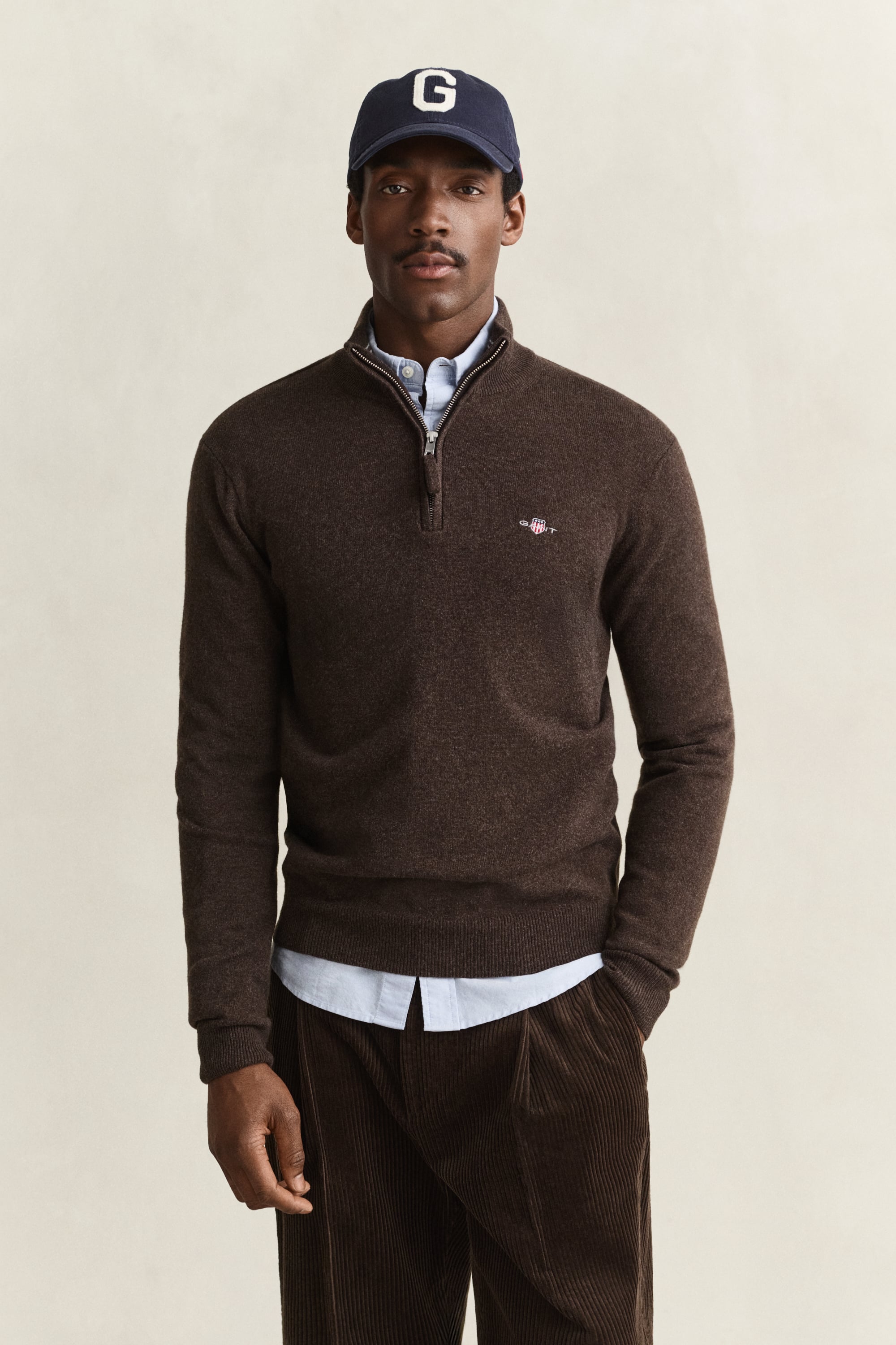 Gant Men's Brown Superfine Lambswool Half Zip Sweater - 280 Dark Melange - Size 38 - Image 4