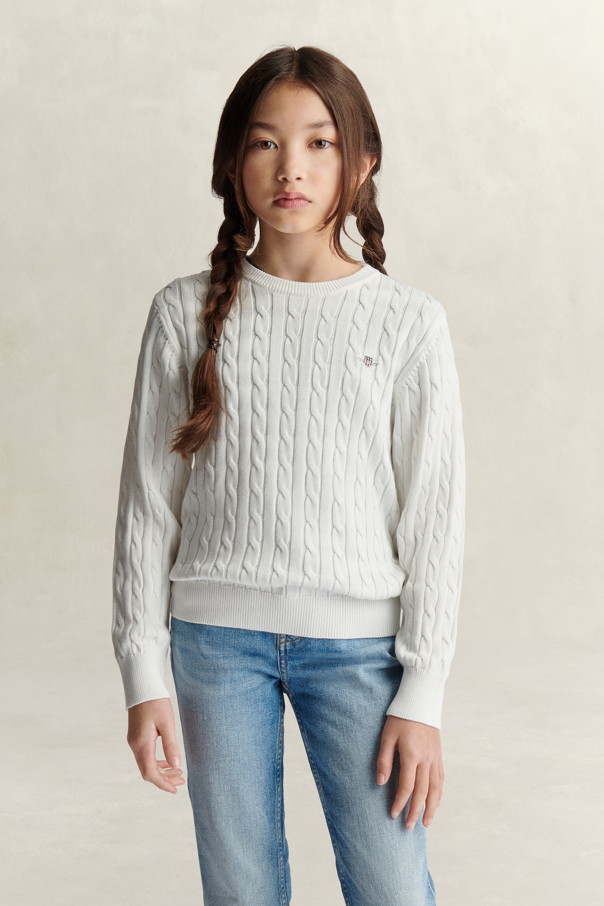 Gant Women's White Teens Teen Girls Cable Knit Sweater (122/128)