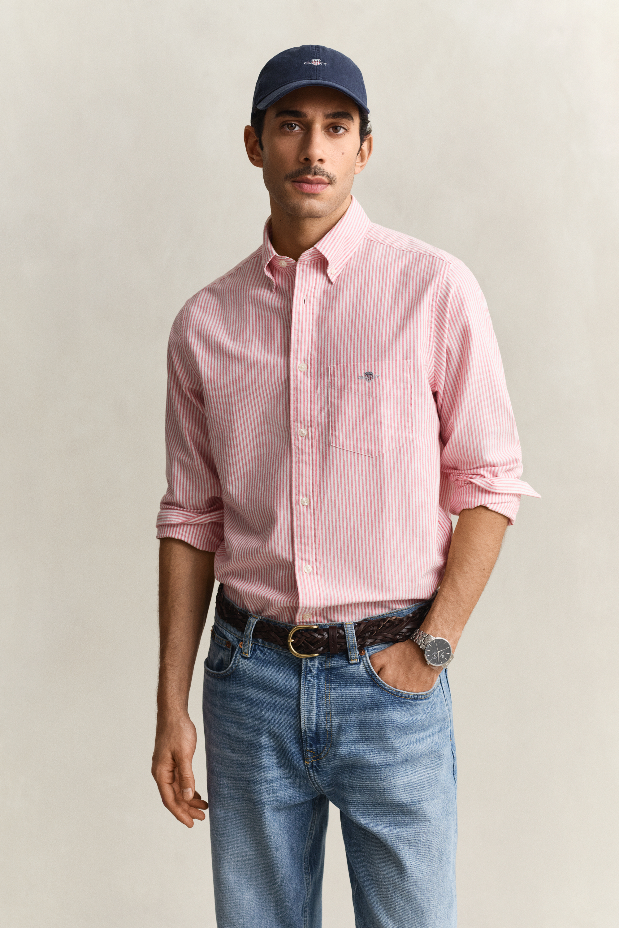 Gant Men's Rose Red Banker Stripe Classic Oxford Shirt (Xxl)
